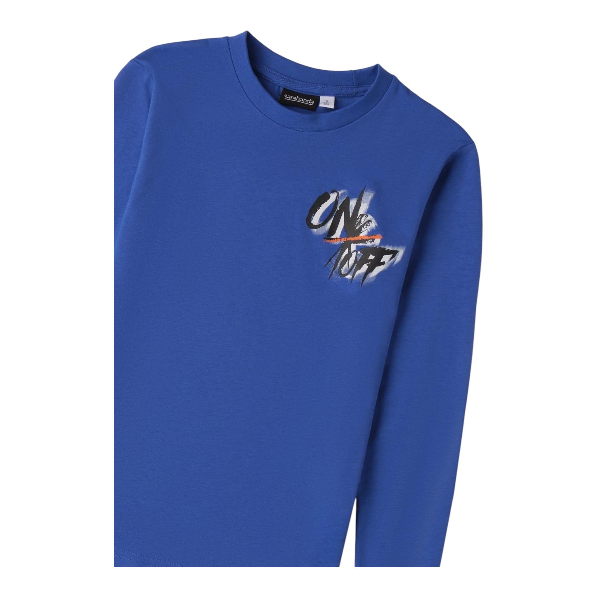 SARABANDA shirt girocollo tinta unita con stampa in contrasto Blu per Bambino 0A516 BLU SARABANDA