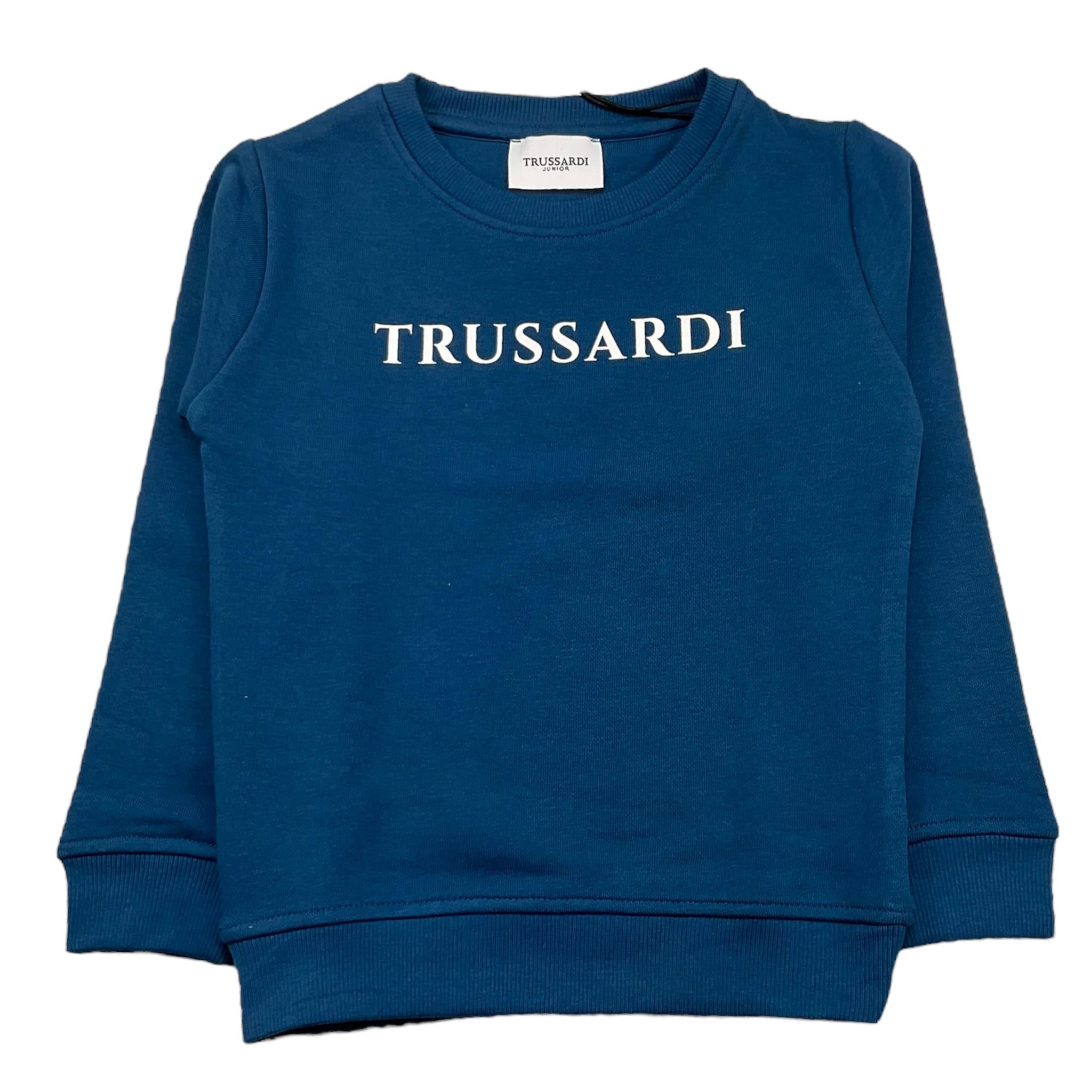 TRUSSARDI felpa chiusa girocollo tinta unita con stampa in contrasto Blu per Bambino TIA24086FE BLU TRUSSARDI
