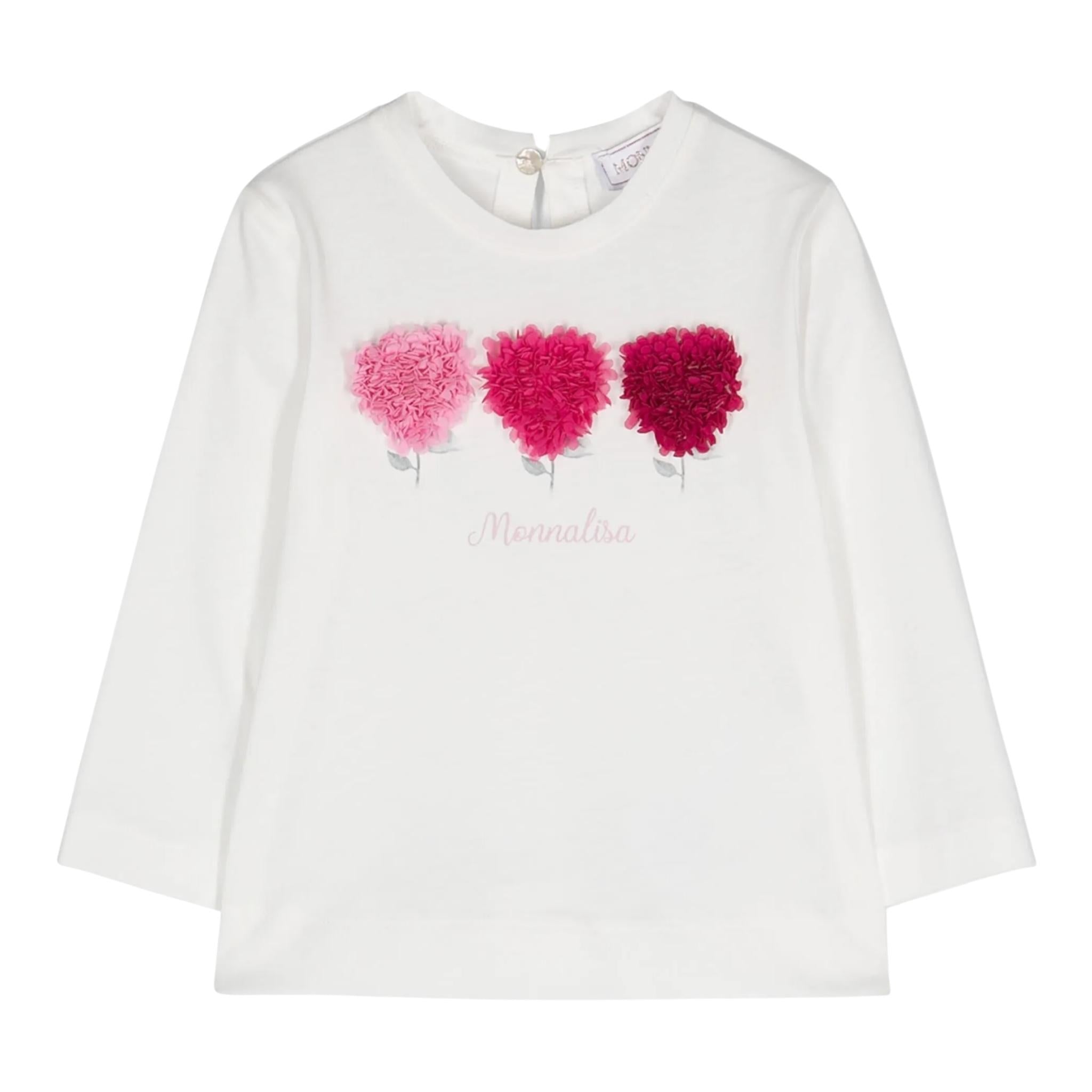 MONNALISA shirt girocollo tinta unita con applicazioni Bianco per Neonata 39D601 BIANCO MONNALISA