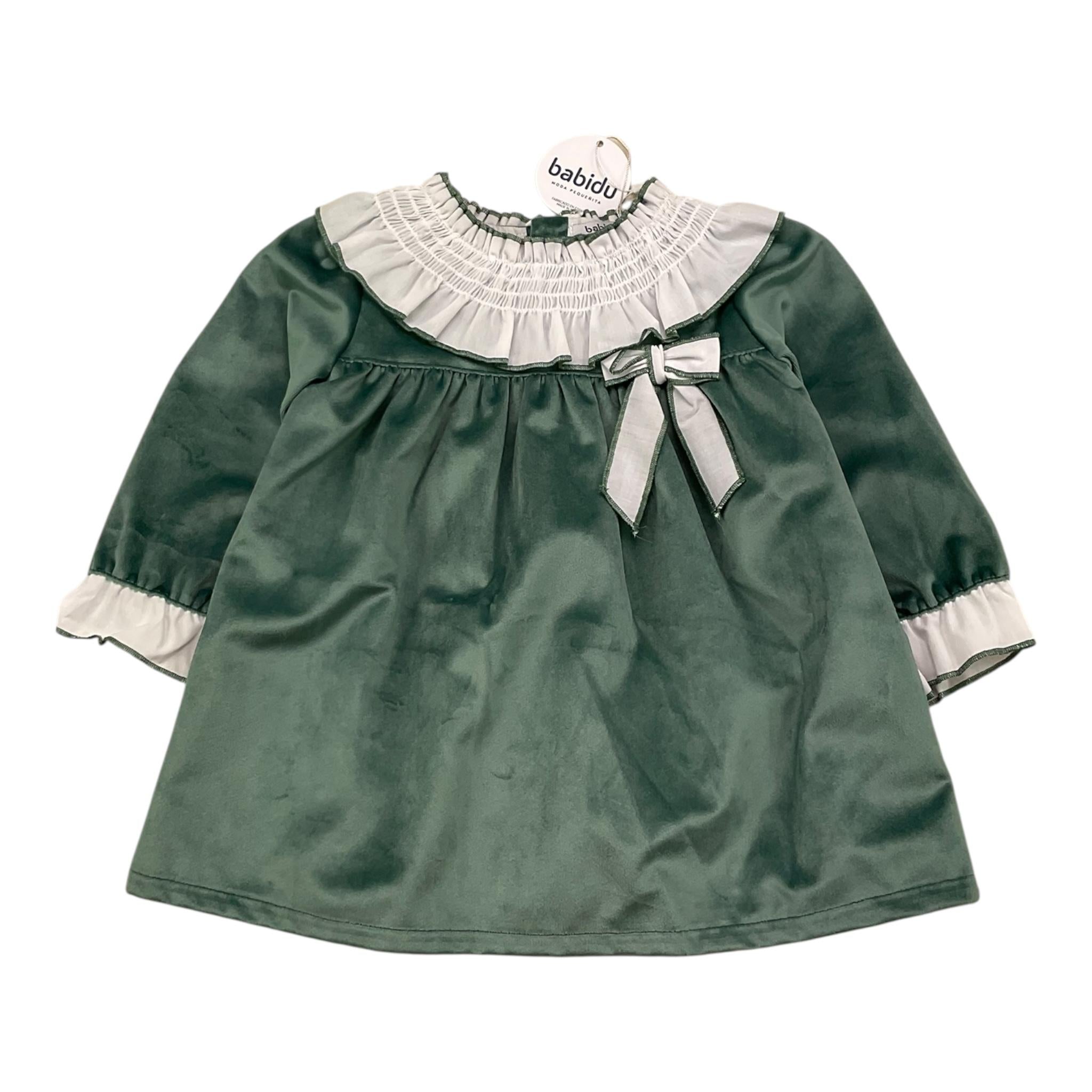 BABIDU abito tinta unita in velluto con fiocco Verde per Neonata 91661 VERDE BABIDU