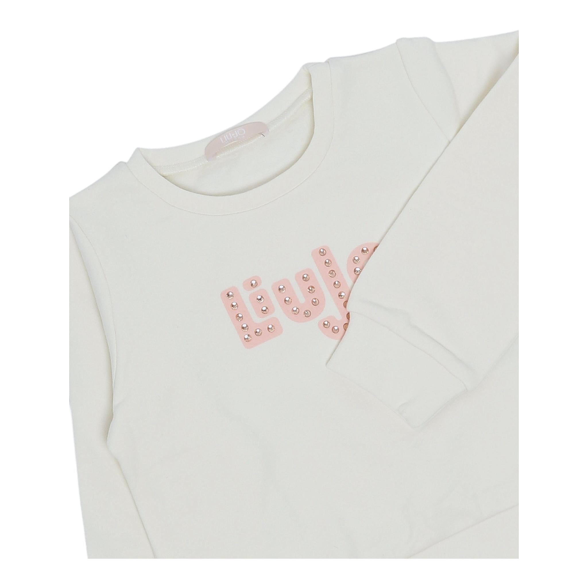 LIU JO felpa chiusa girocollo tinta unita con stampa logo Panna per Bambina KF4060 PANNA LIU JO