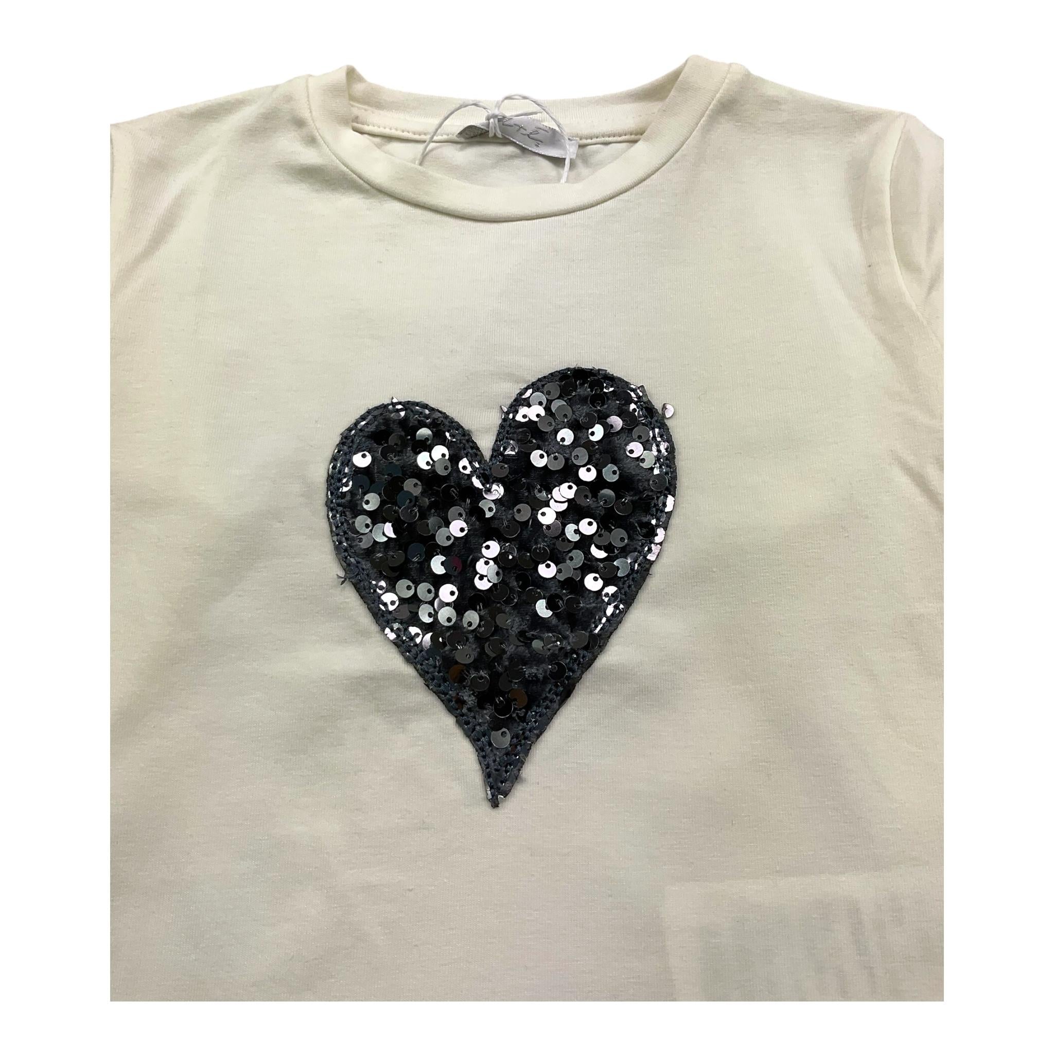 M+E' shirt girocollo tinta unita con cuore paillettato Panna per Bambina UE1549 PANNA M+E'