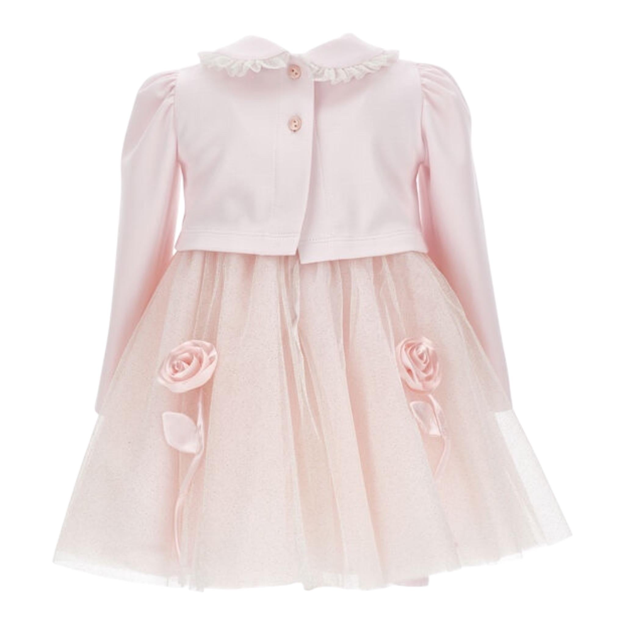 MONNALISA set abito cerimonia-coprispalle tinta unita con rose Rosa per Neonata 73D900 ROSA MONNALISA