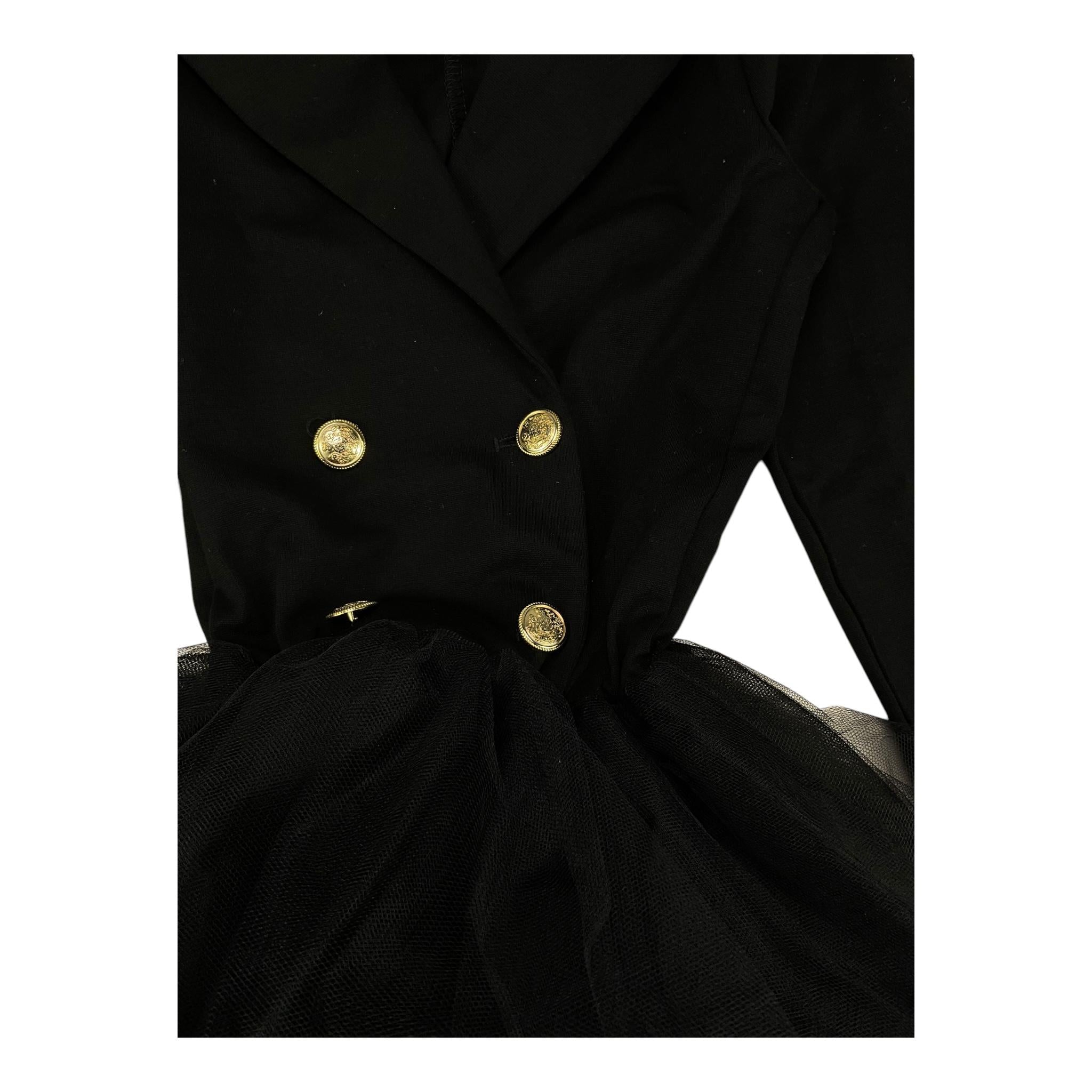 LU LU BY MISS GRANT abito tinta unita con tulle e bottoni Nero per Bambina LL2493 NERO LU LU BY MISS GRANT