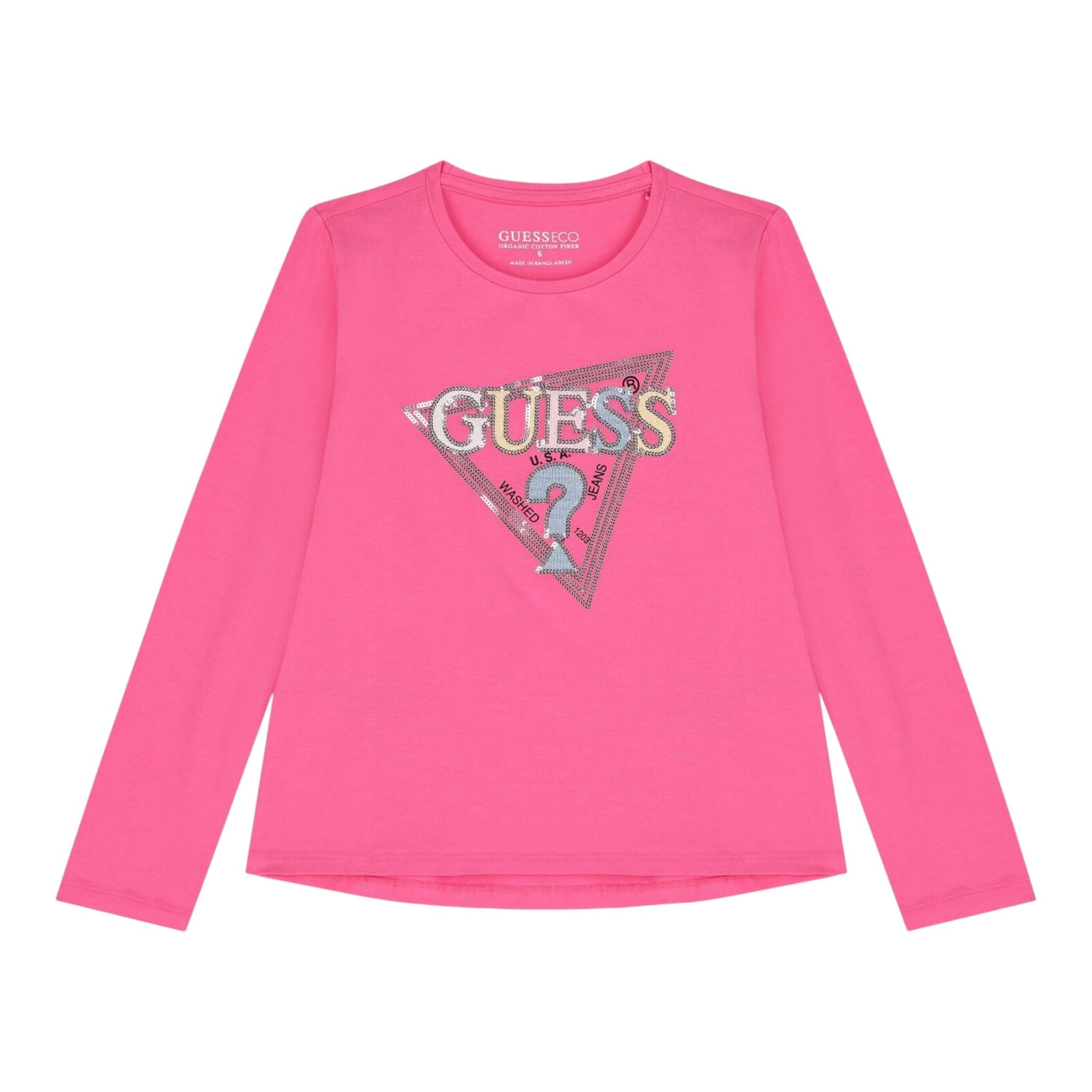 GUESS shirt girocollo tinta unita con stampa Rosa per Bambina K4YI11K6YW4J ROSA GUESS