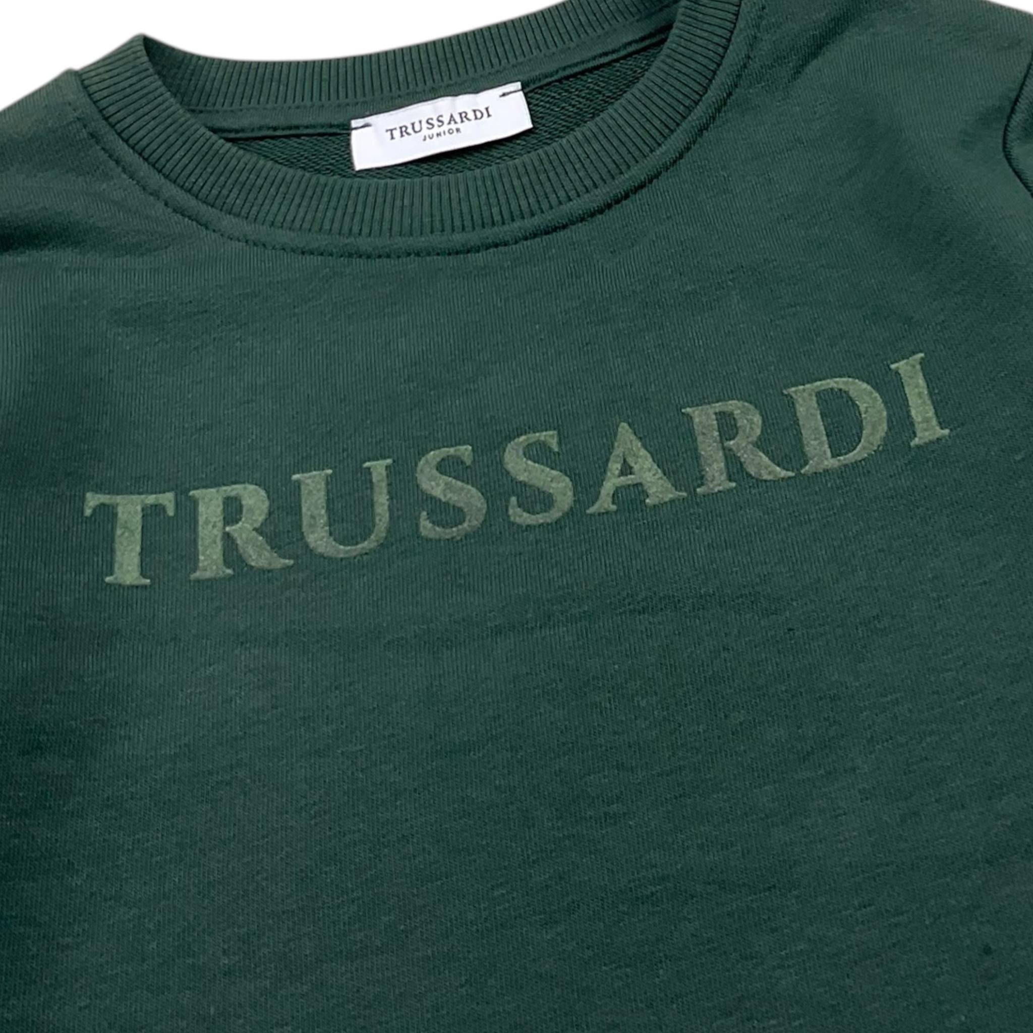 TRUSSARDI felpa girocollo tinta unita con stampa Verde per Bambino TBA25097FE VERDE TRUSSARDI