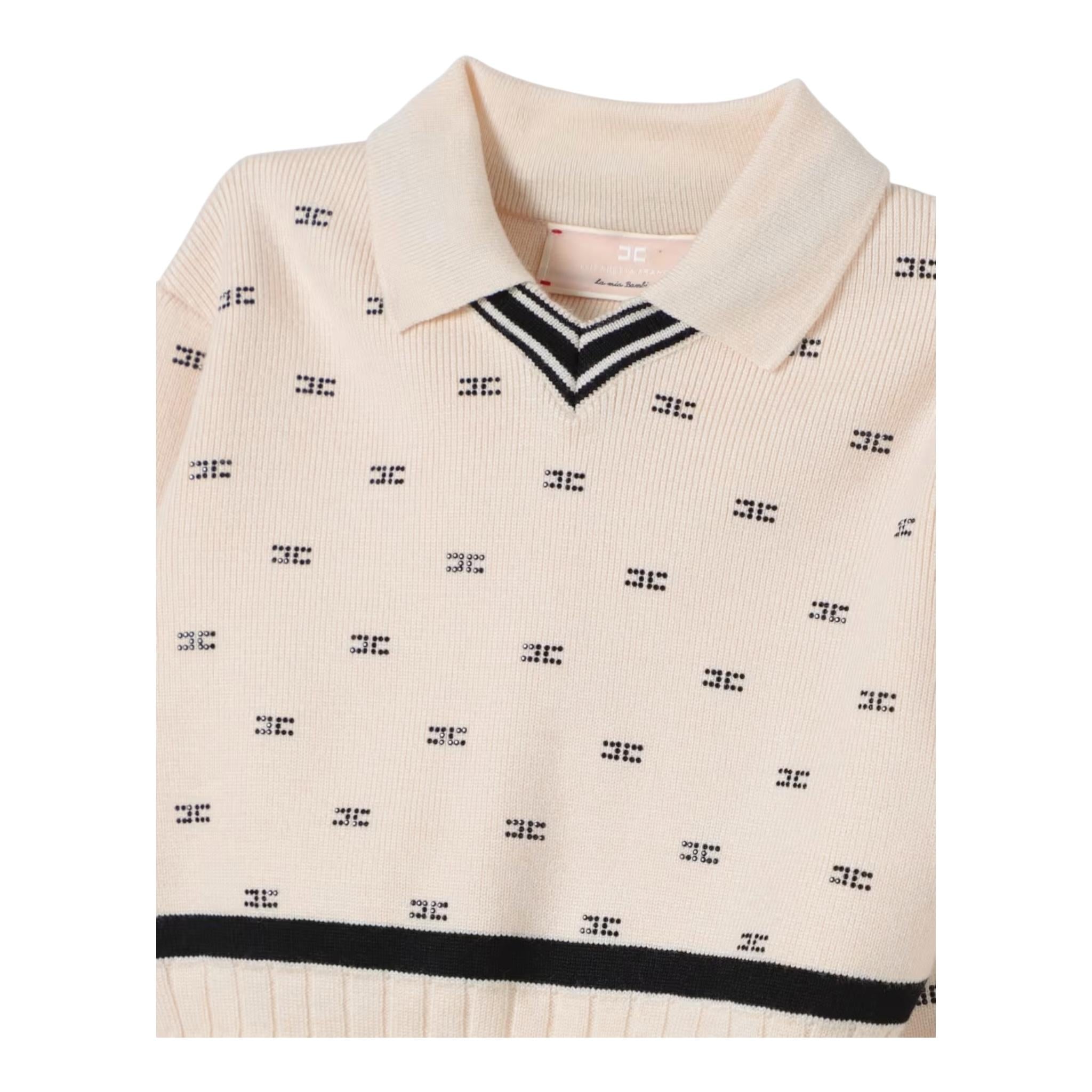 ELISABETTA FRANCHI maglia tinta unita con colletto e brillantini Crema per Neonata EGMA034 CREMA ELISABETTA FRANCHI
