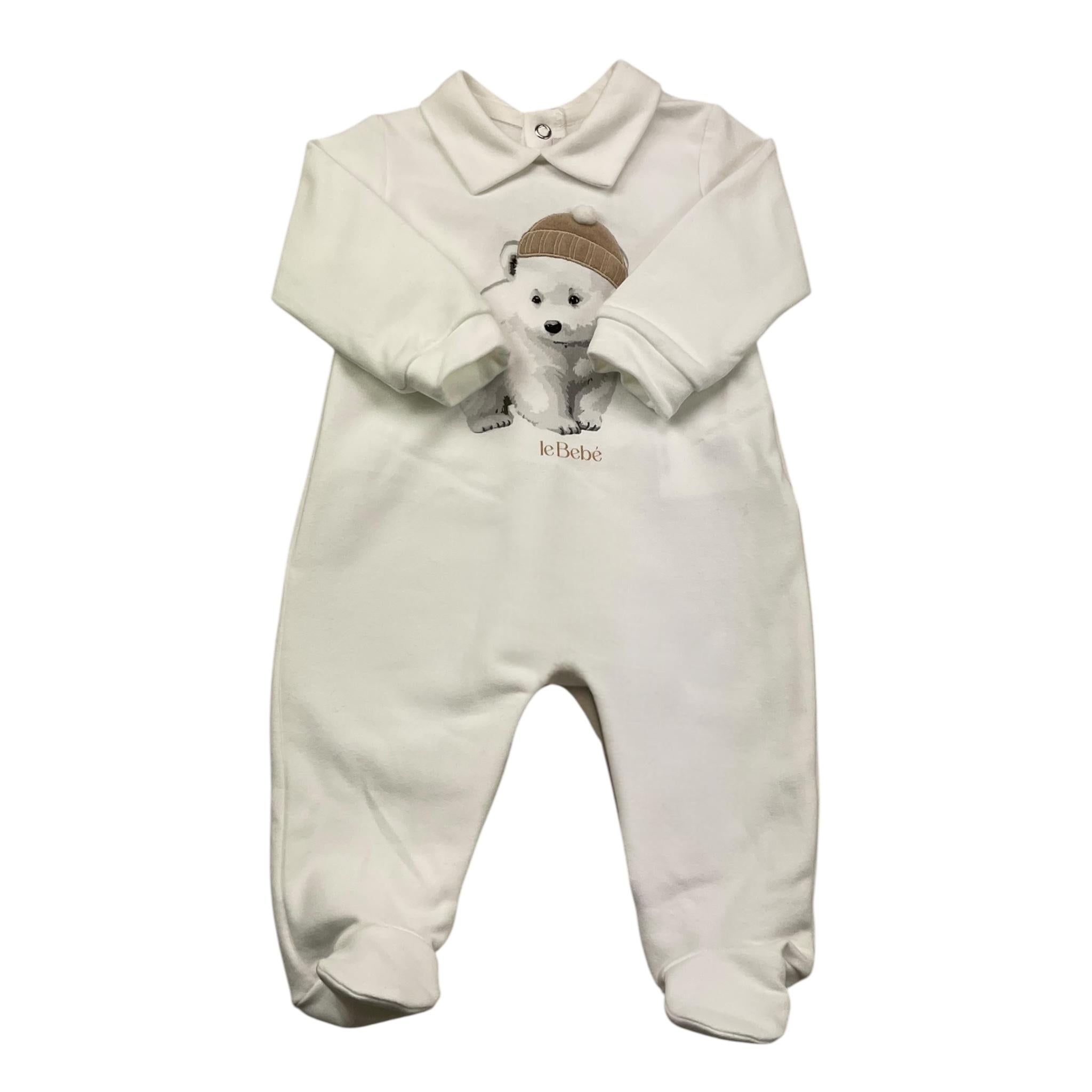 LE BEBE' tutina manica lunga tinta unita cn orso Bianco per Neonato LBB5225 BIANCO LE BEBE'