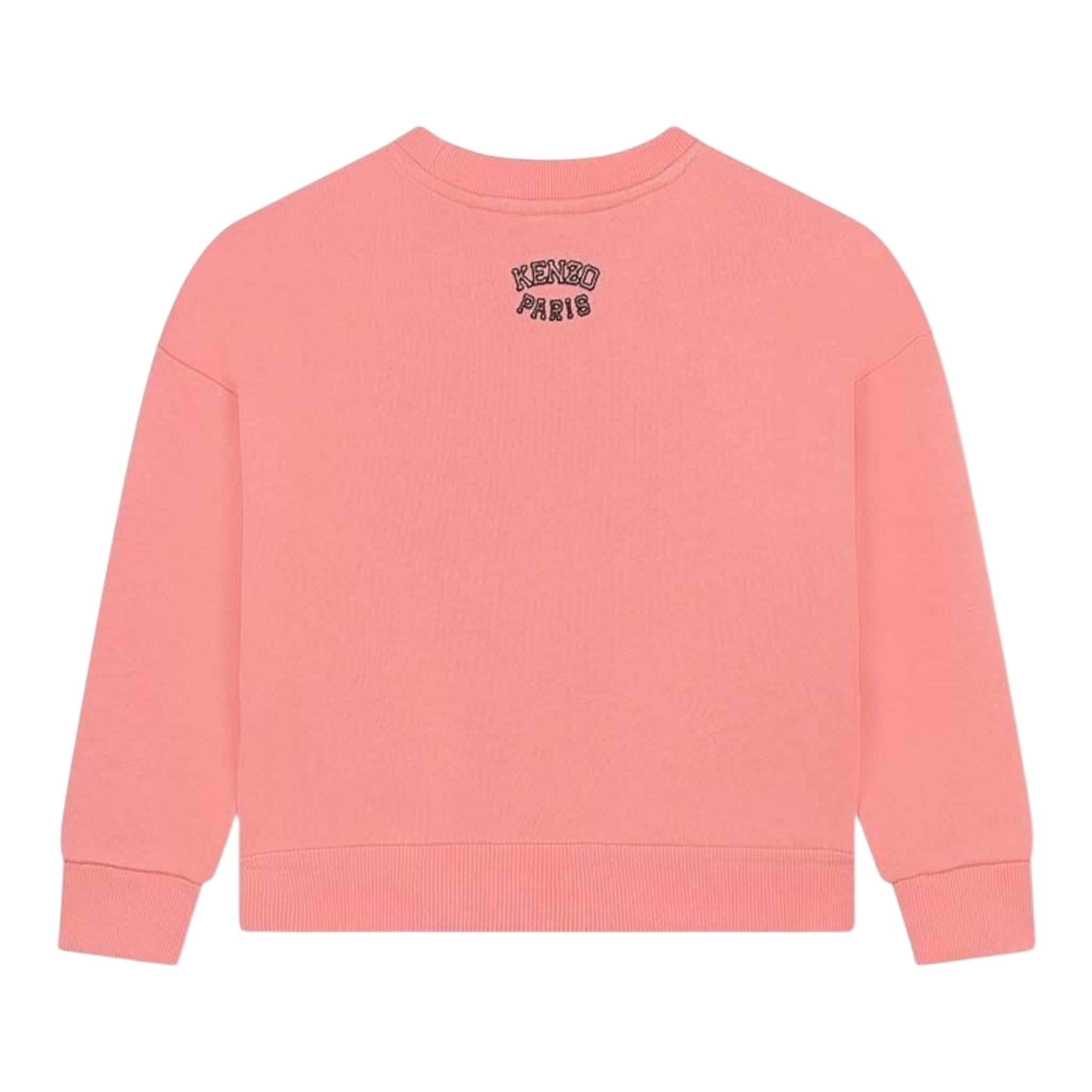 KENZO felpa chiusa girocollo tinta unita con stampa Rosa per Bambina FELPEJX ROSA KENZO