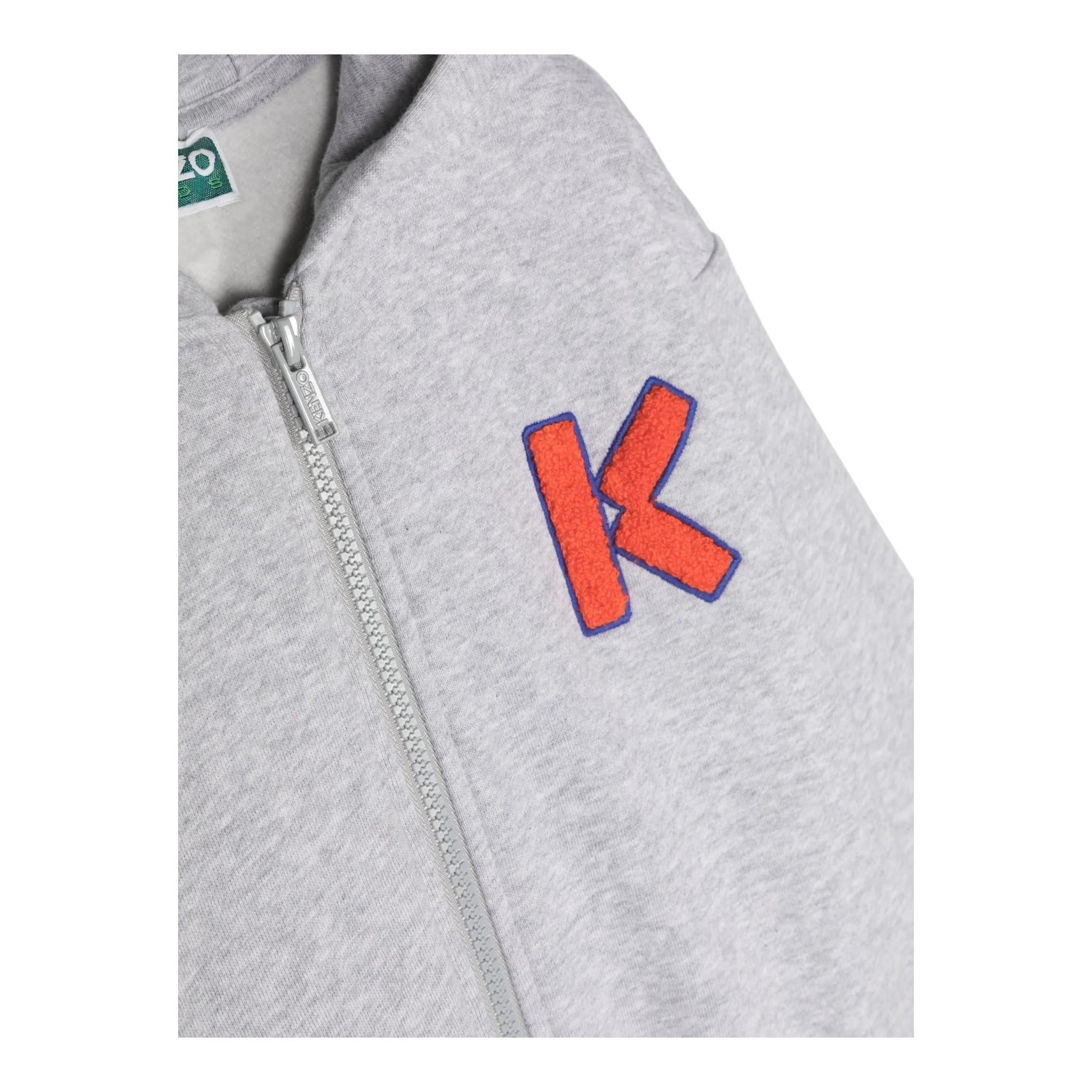 KENZO felpa con zip e cappuccio tinta unita Grigio per Neonato K05493 GRIGIO KENZO