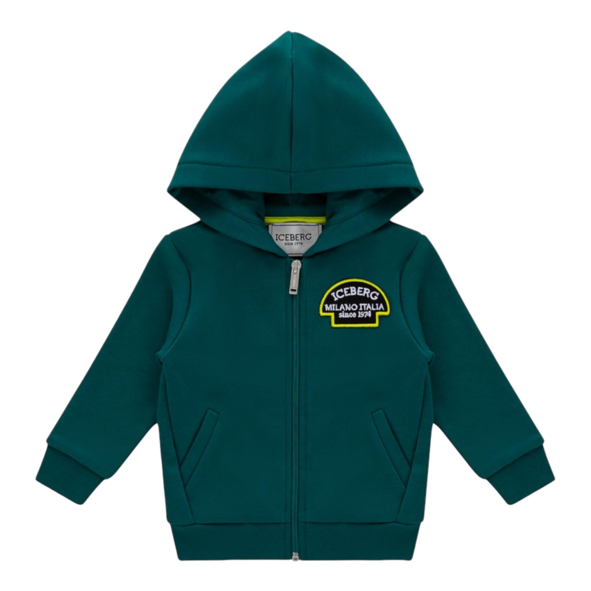 ICEBERG felpa con zip e cappuccio tinta unita Verde per Neonato MFICE5322B VERDE ICEBERG