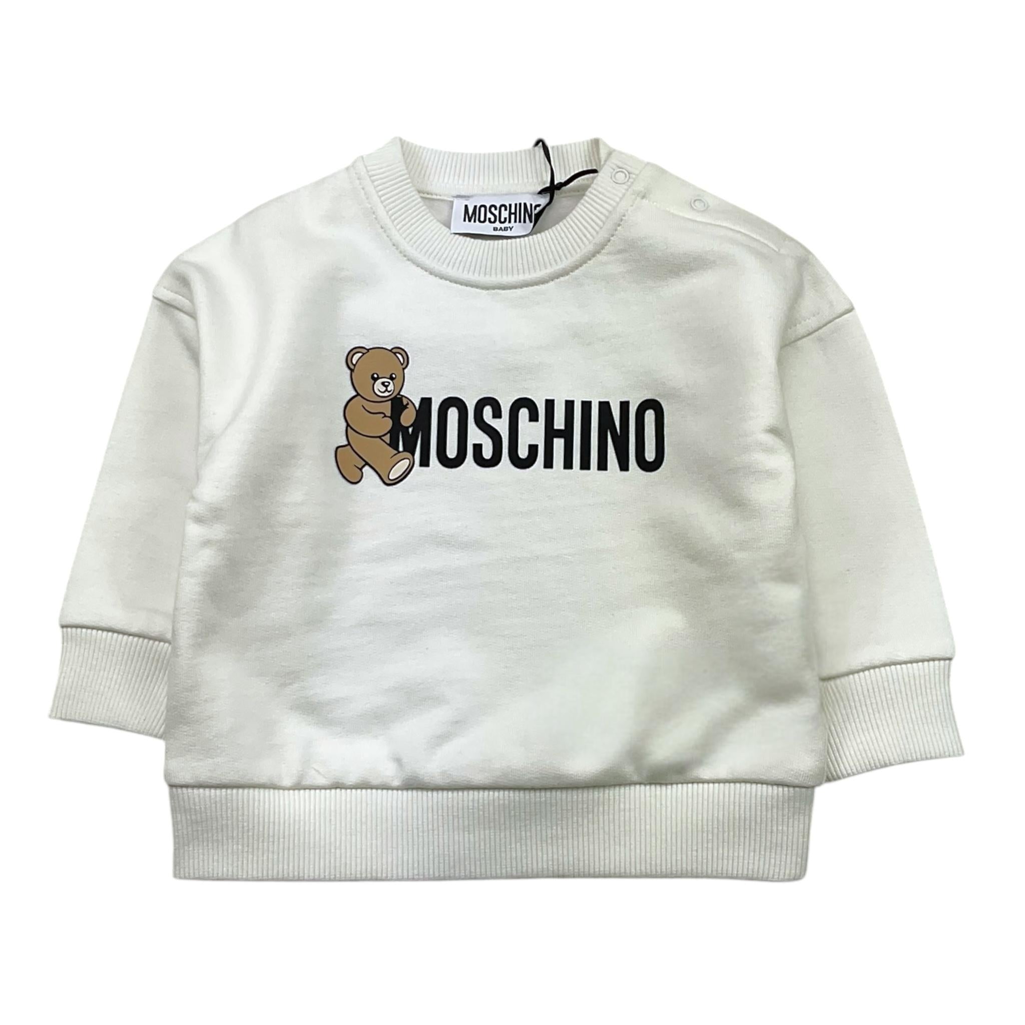 MOSCHINO felpa tinta unita girocollo con stampa logo Bianco per Neonato M8F03Q BIANCO MOSCHINO