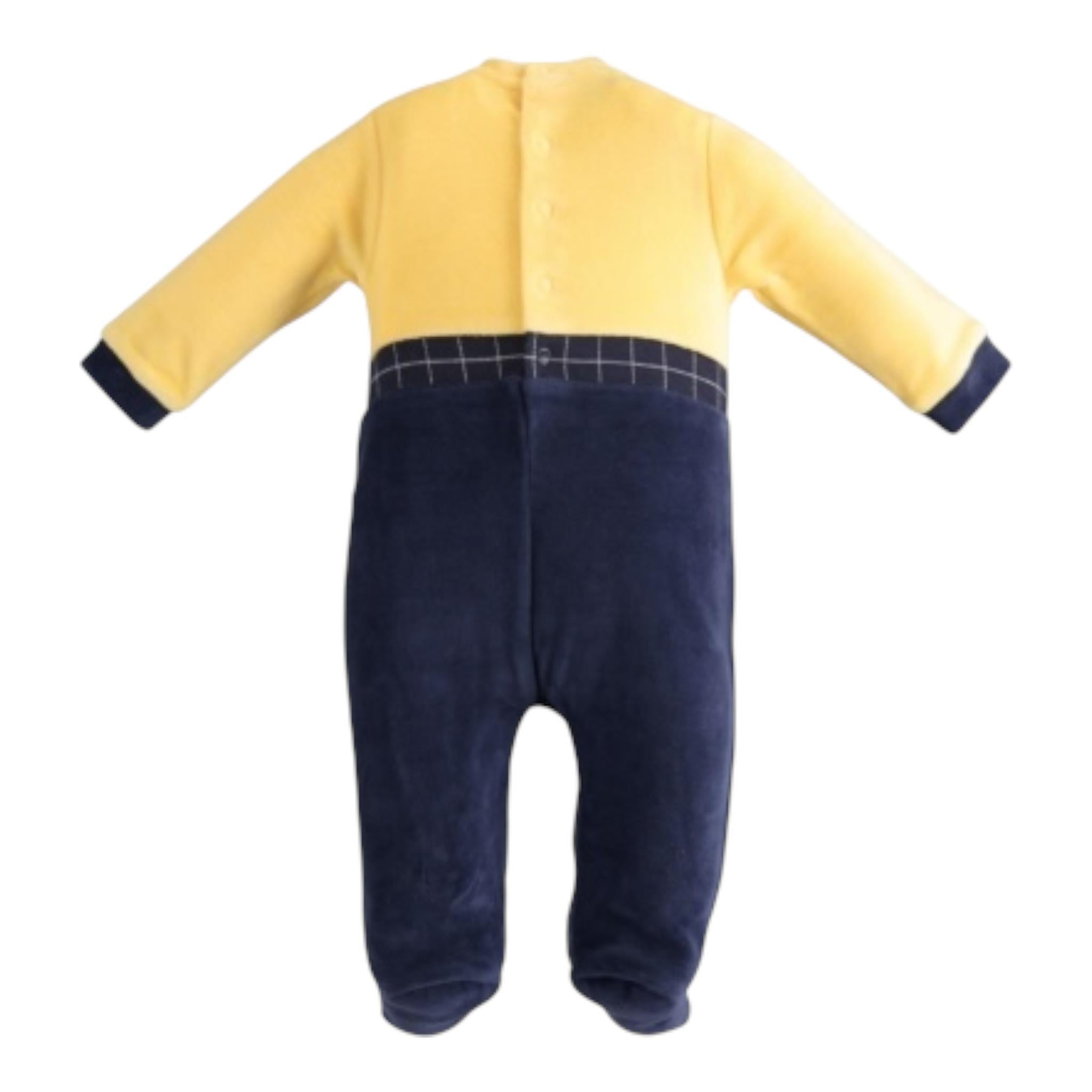 MINI BANDA tutina bicolore in velluto Blu/giallo per Neonato 33667 BLU/GIALLO MINI BANDA