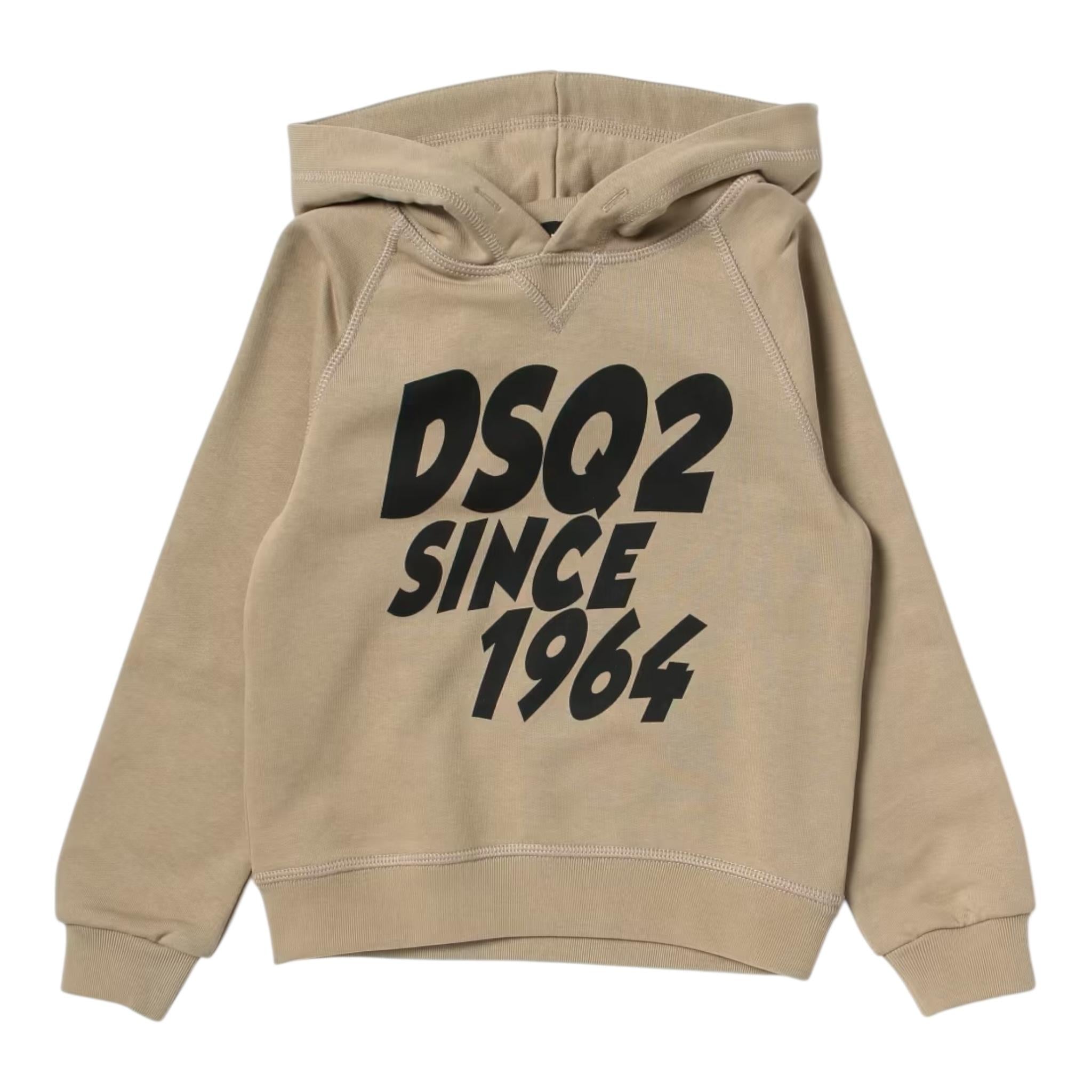 DSQUARED2 felpa chiusa con cappuccio tinta unita con logo Beige per Bambino DQ1954 BEIGE DSQUARED2