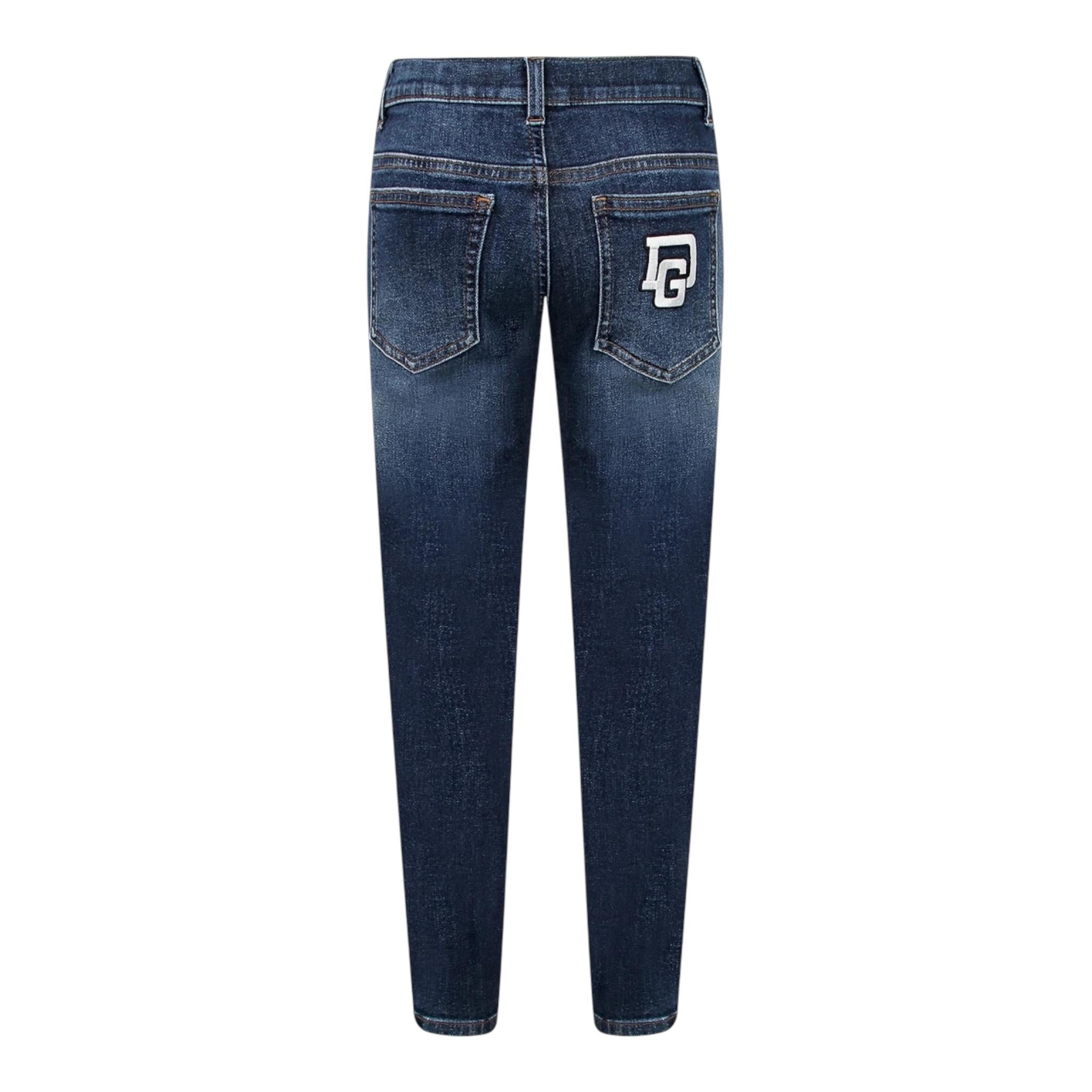 DOLCE & GABBANA jeans tinta unita con girovita regolabile Blu per Bambina L42F04 BLU DOLCE & GABBANA
