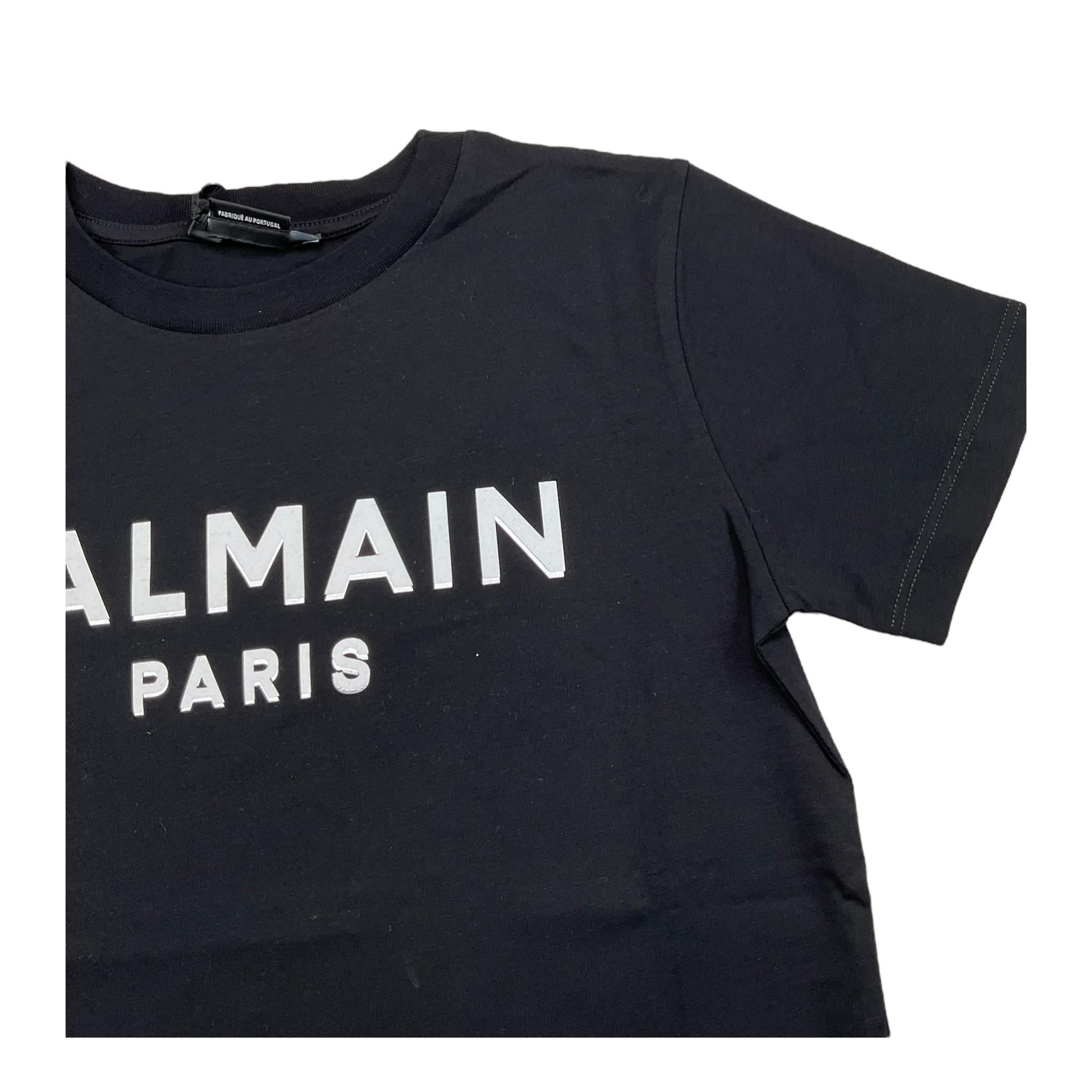 BALMAIN t-shirt girocollo tinta unita con logo Nero per Bambino BV8P11X NERO BALMAIN