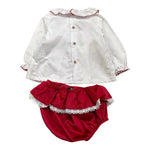 BABIDU completo 2pz bicolore camicia-coulotte Bianco/rosso per Neonata 41661 BIANCO/ROSSO BABIDU