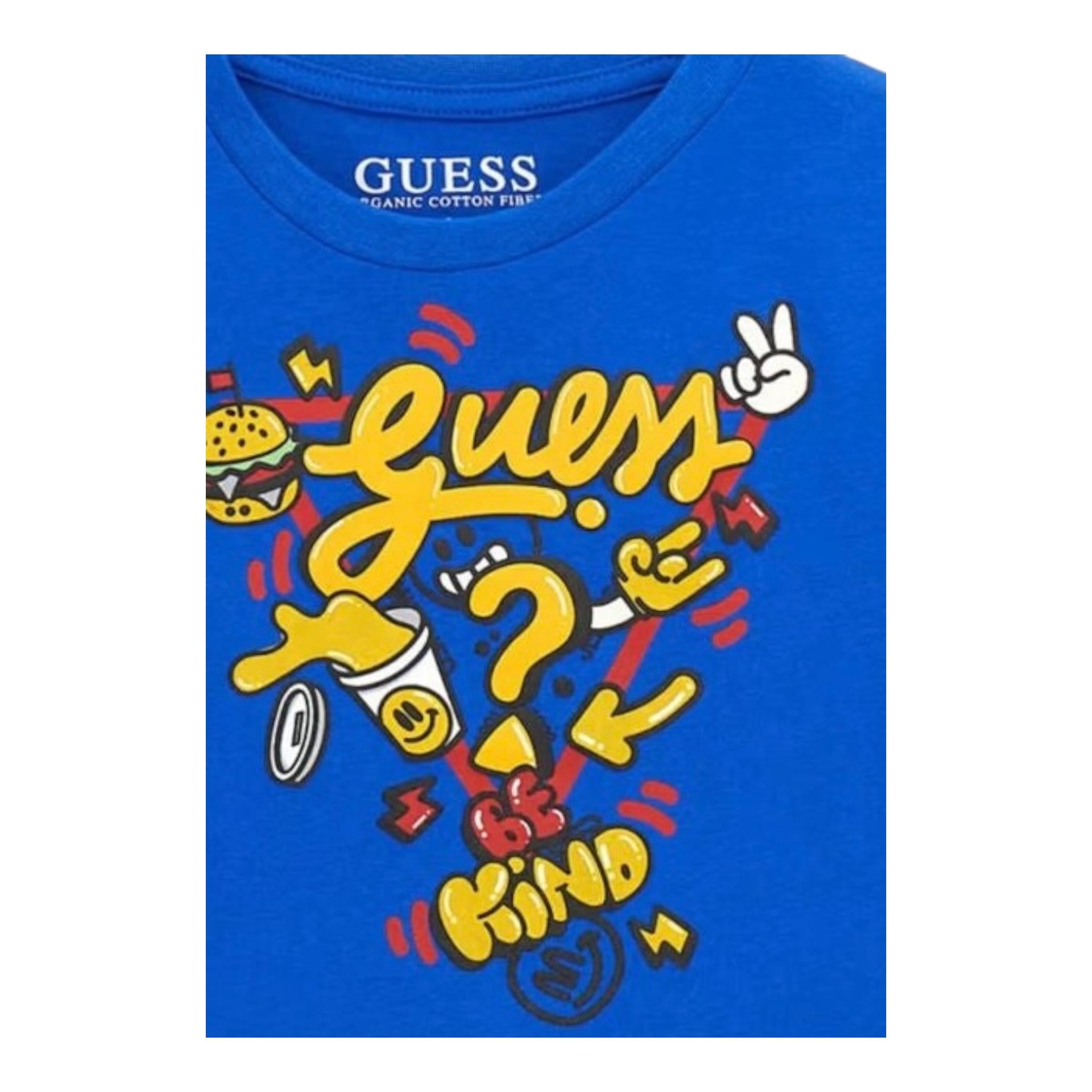 GUESS shirt girocollo tinta unita con stampa Cobalto per Neonato N4YI13K8HM4N COBALTO GUESS