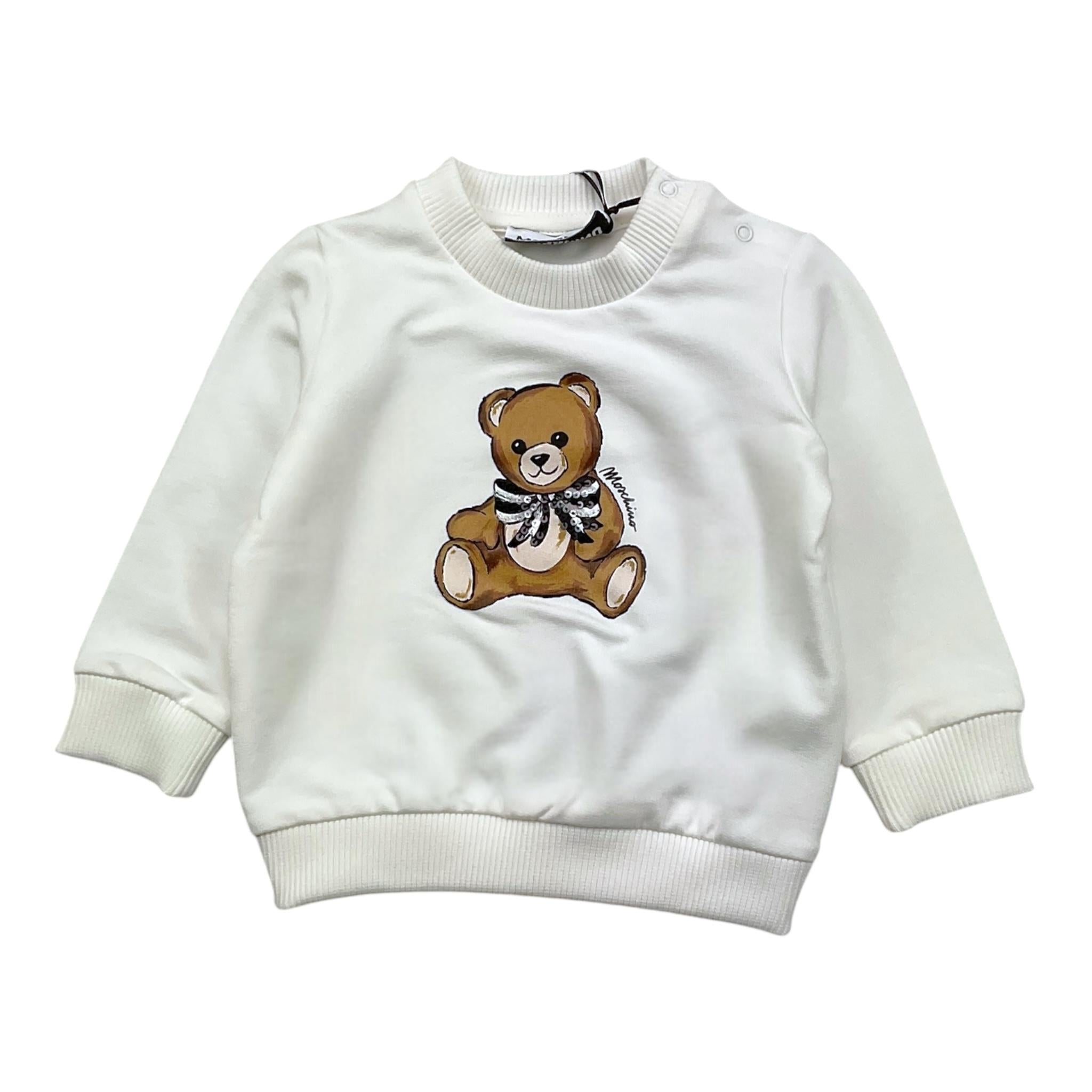 MOSCHINO felpa girocollo tinta unita con stampa Bianco per Neonata MFF02K BIANCO MOSCHINO