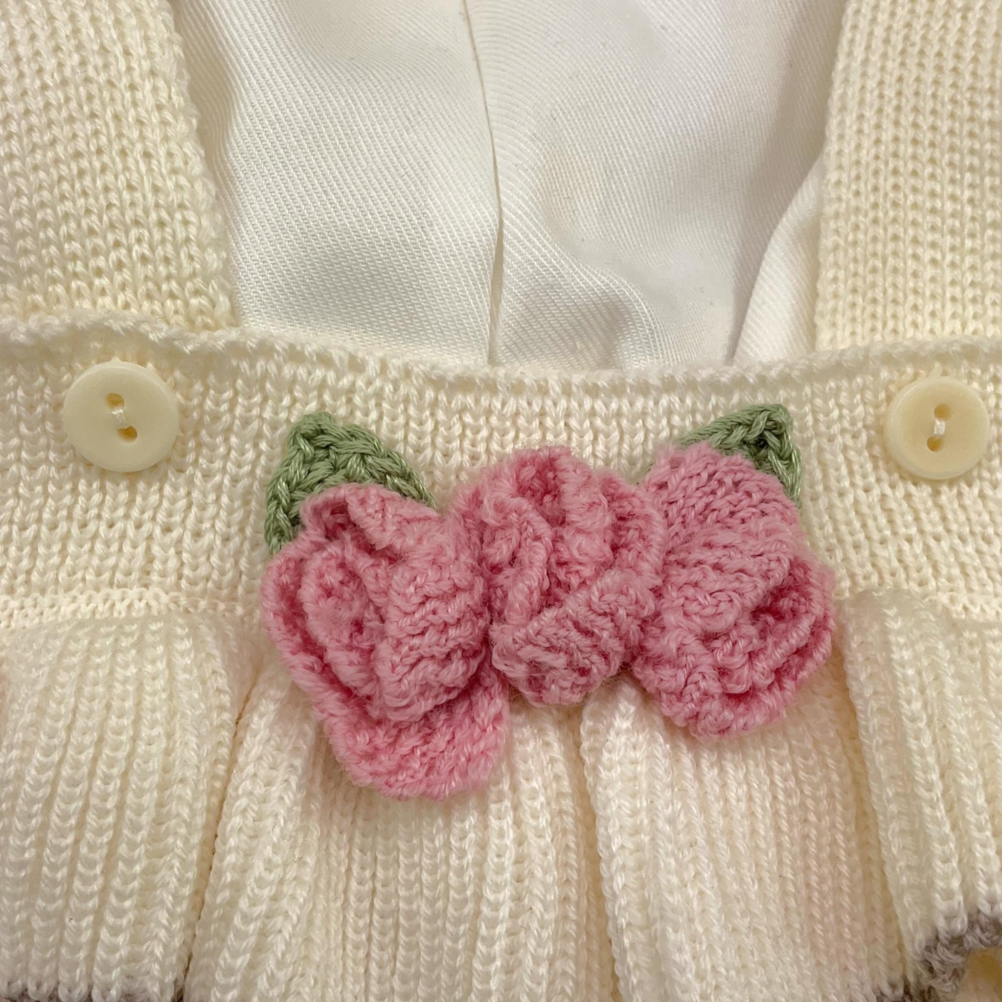 MARLU' completo 3pz camicia-cardigan-salopette Panna per Neonata IG1060 PANNA MARLU'