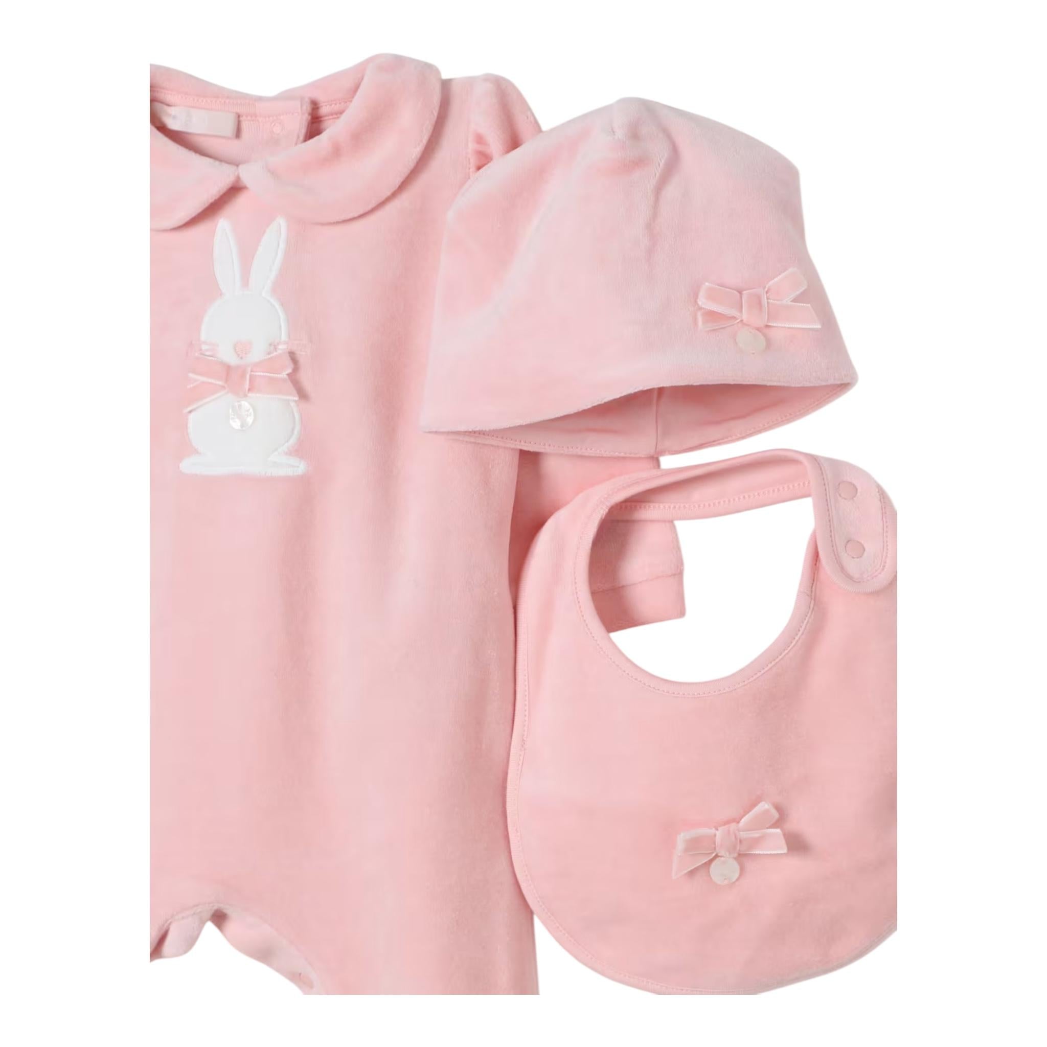 LIU JO set tutina tinta unita con cappello e bavetta in ciniglia Rosa per Neonata HF4001 ROSA LIU JO