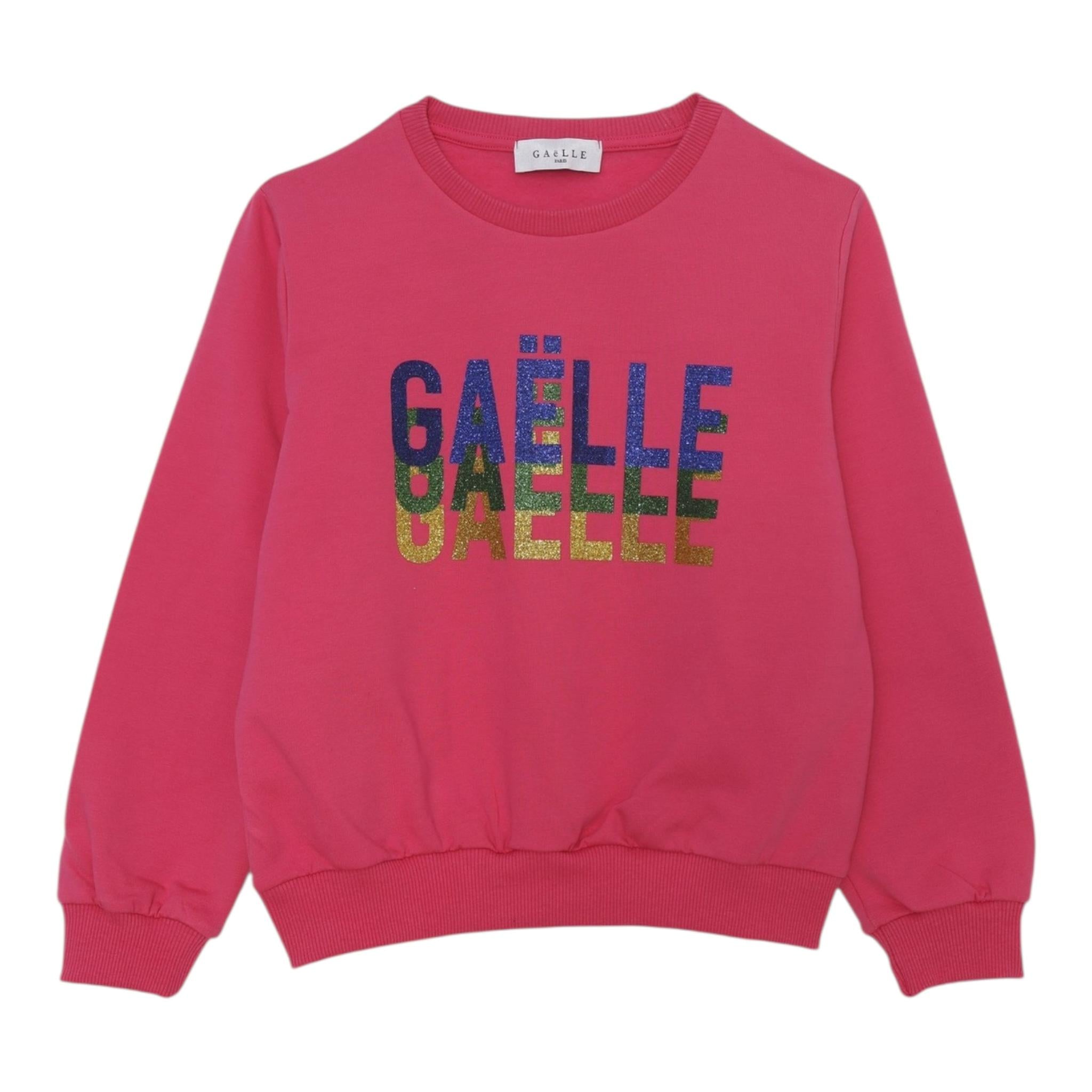 GAELLE felpa chiusa girocollo tinta unita con stampa glitterata Fuxia per Bambina 2741F00341XX FUXIA GAELLE
