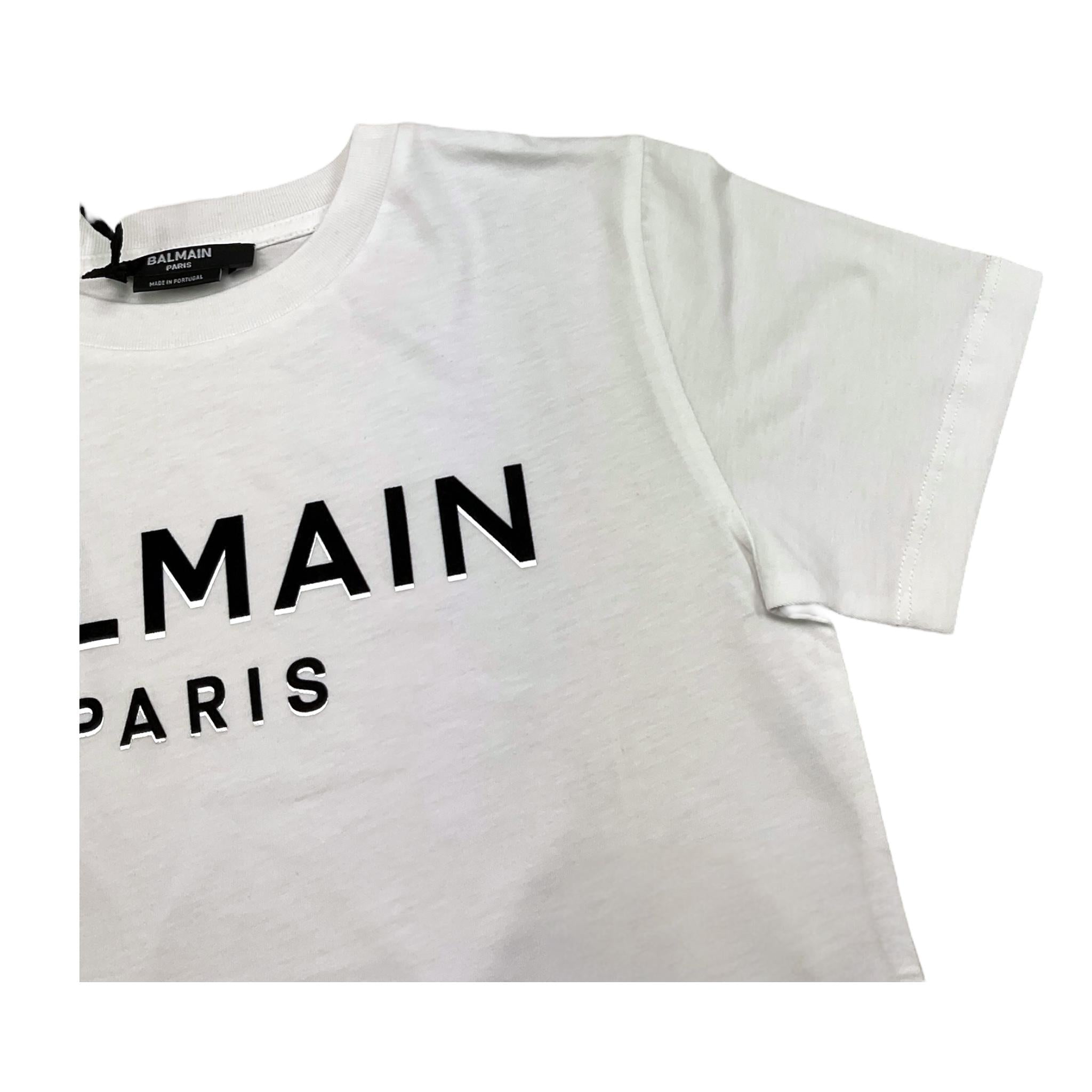 BALMAIN t-shirt girocollo tinta unita cn logo Bianco per Bambino BS8P41 BIANCO BALMAIN