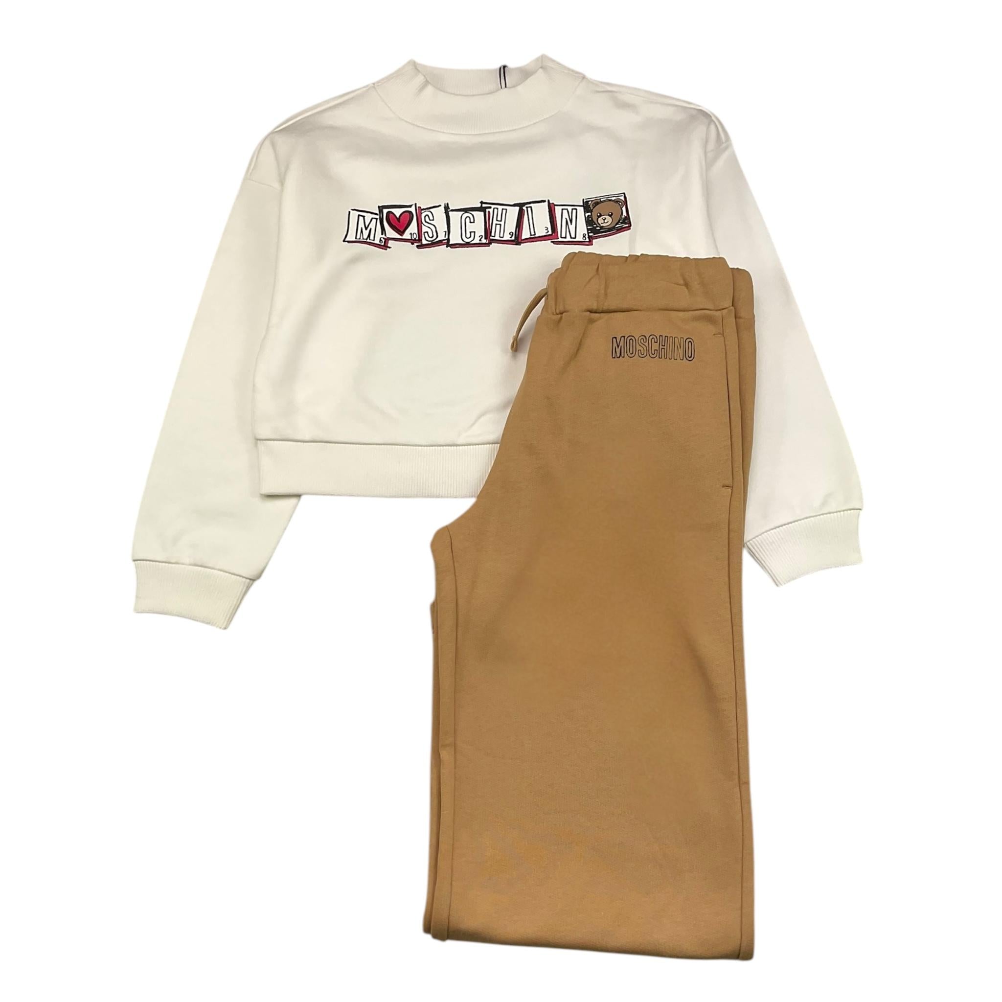 MOSCHINO completo 2pz bicolore felpa-pantalone a palazzo Bianco/cammello per Bambina HDK037 BIANCO/CAMMELLO MOSCHINO