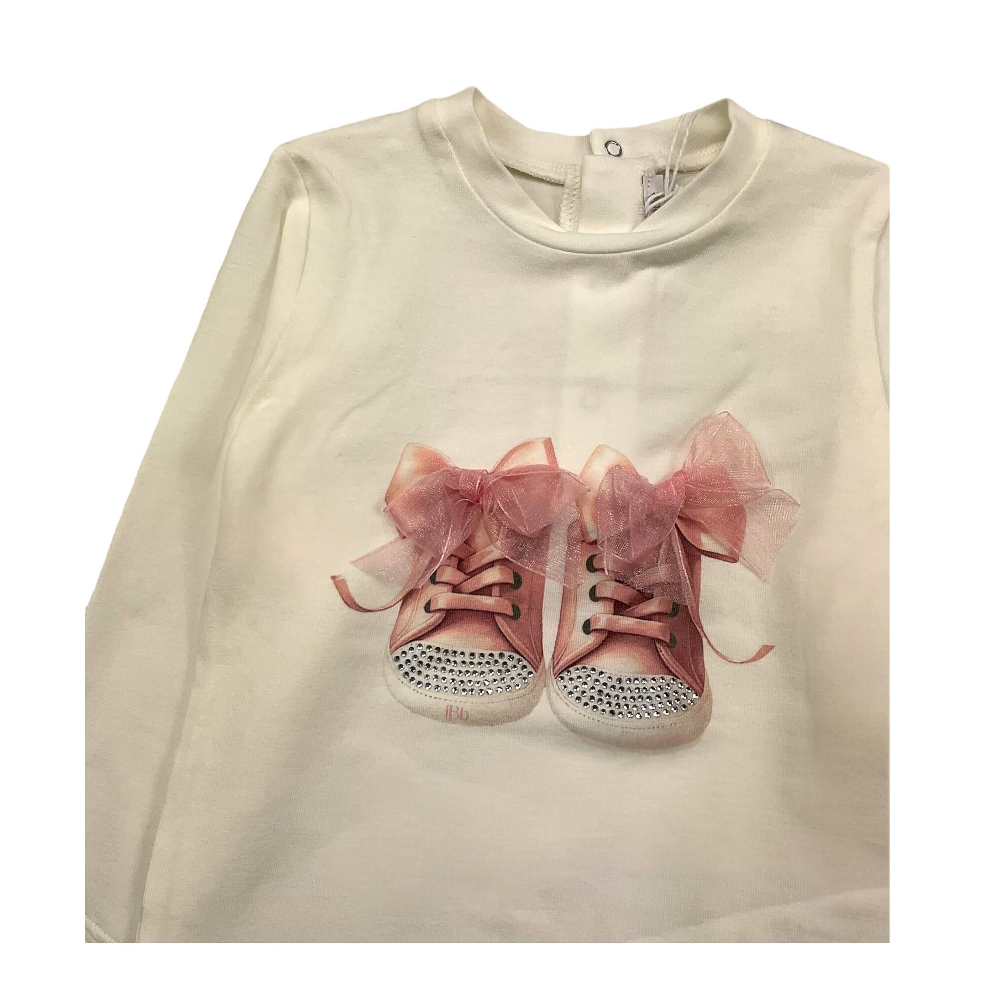 LE BEBE' shirt girocollo tinta unita con stampa scarpe Panna per Neonata LBG6148 PANNA LE BEBE'