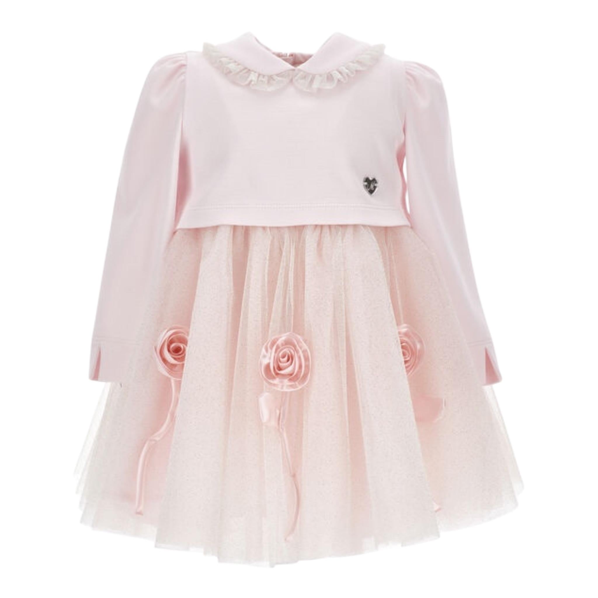MONNALISA set abito cerimonia-coprispalle tinta unita con rose Rosa per Neonata 73D900 ROSA MONNALISA