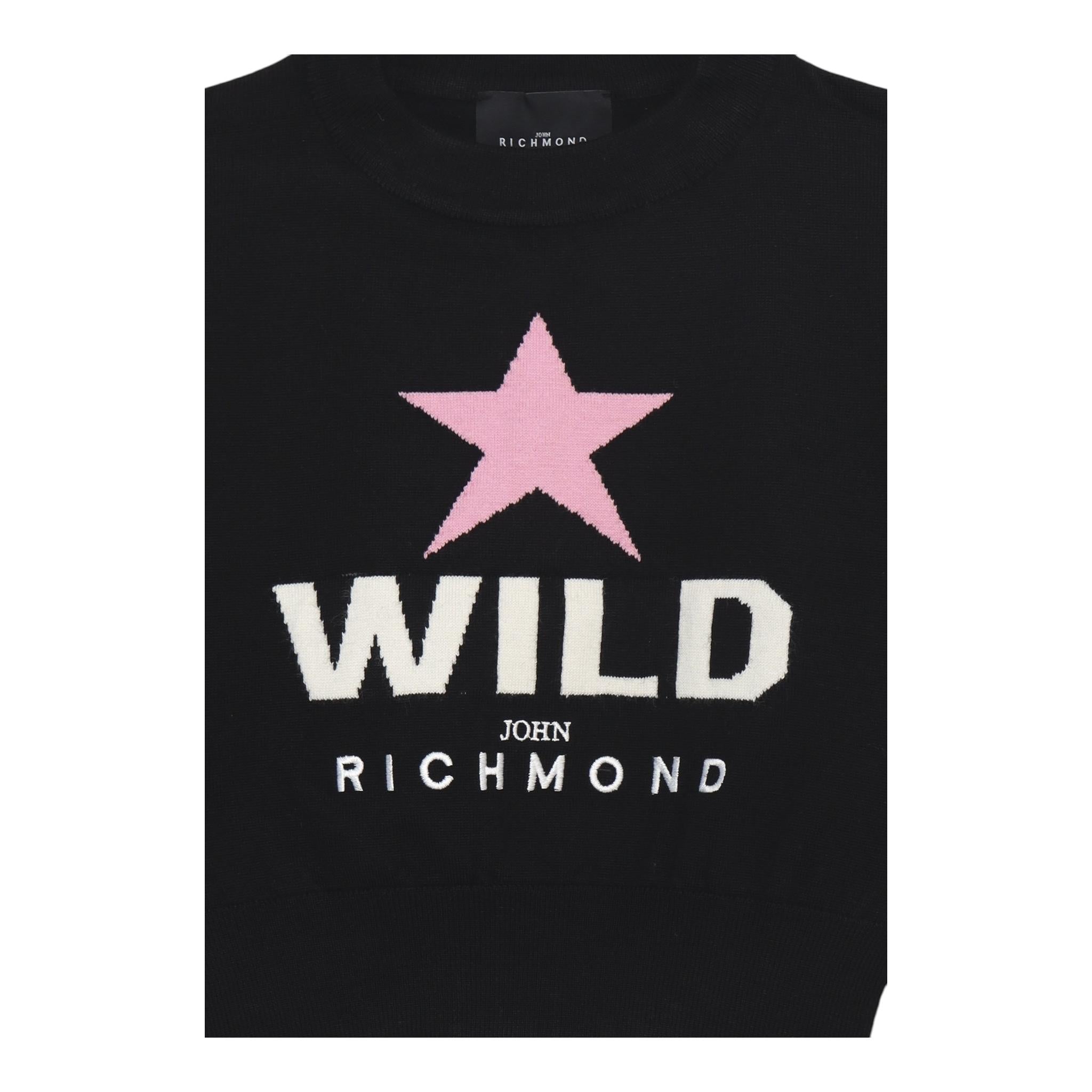 JOHN RICHMOND maglia girocollo tinta unita con stampa in contrasto Nero per Bambina RGA24106MA NERO JOHN RICHMOND