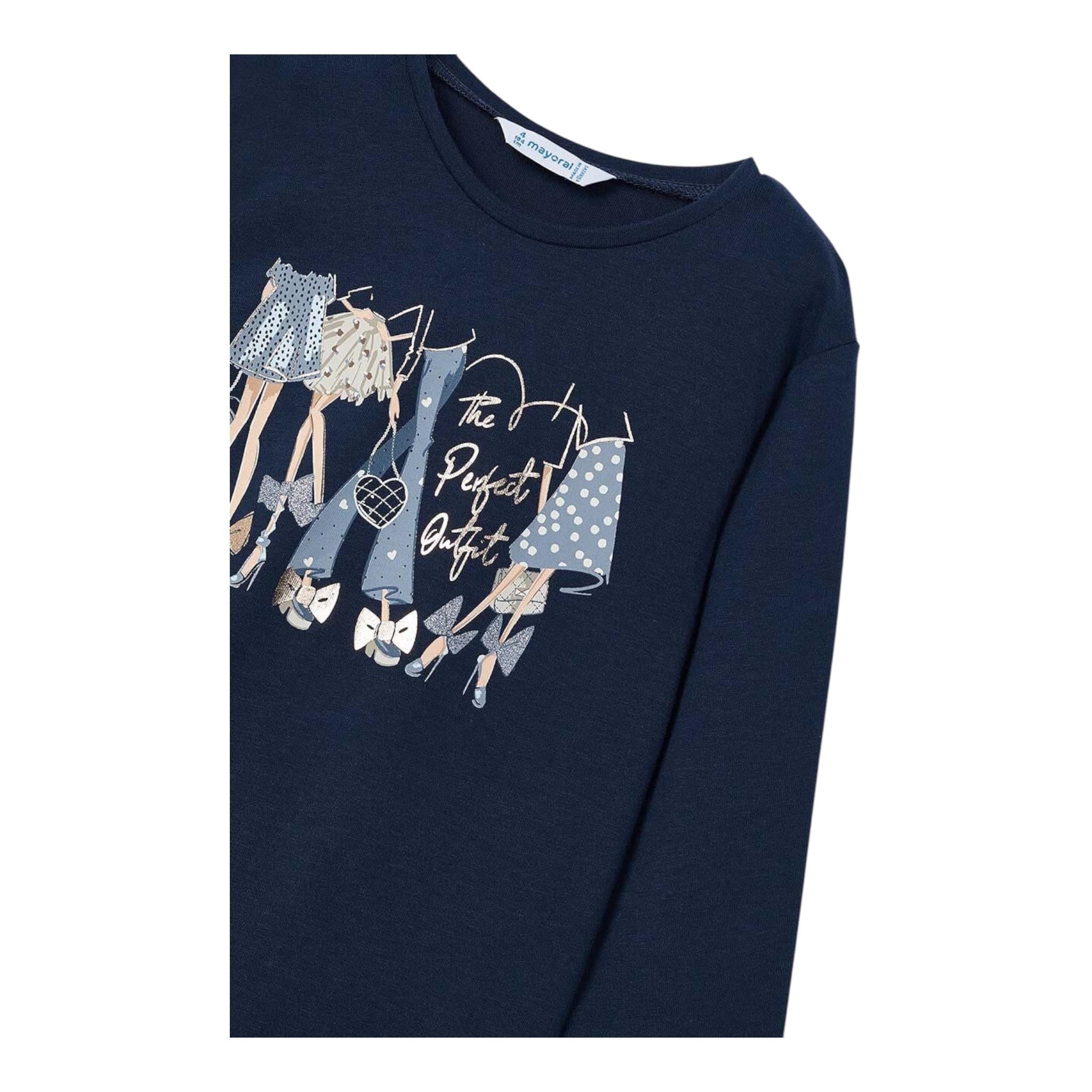 MAYORAL shirt girocollo tinta unita con stampa in contrasto Blu per Bambina 4072 BLU MAYORAL