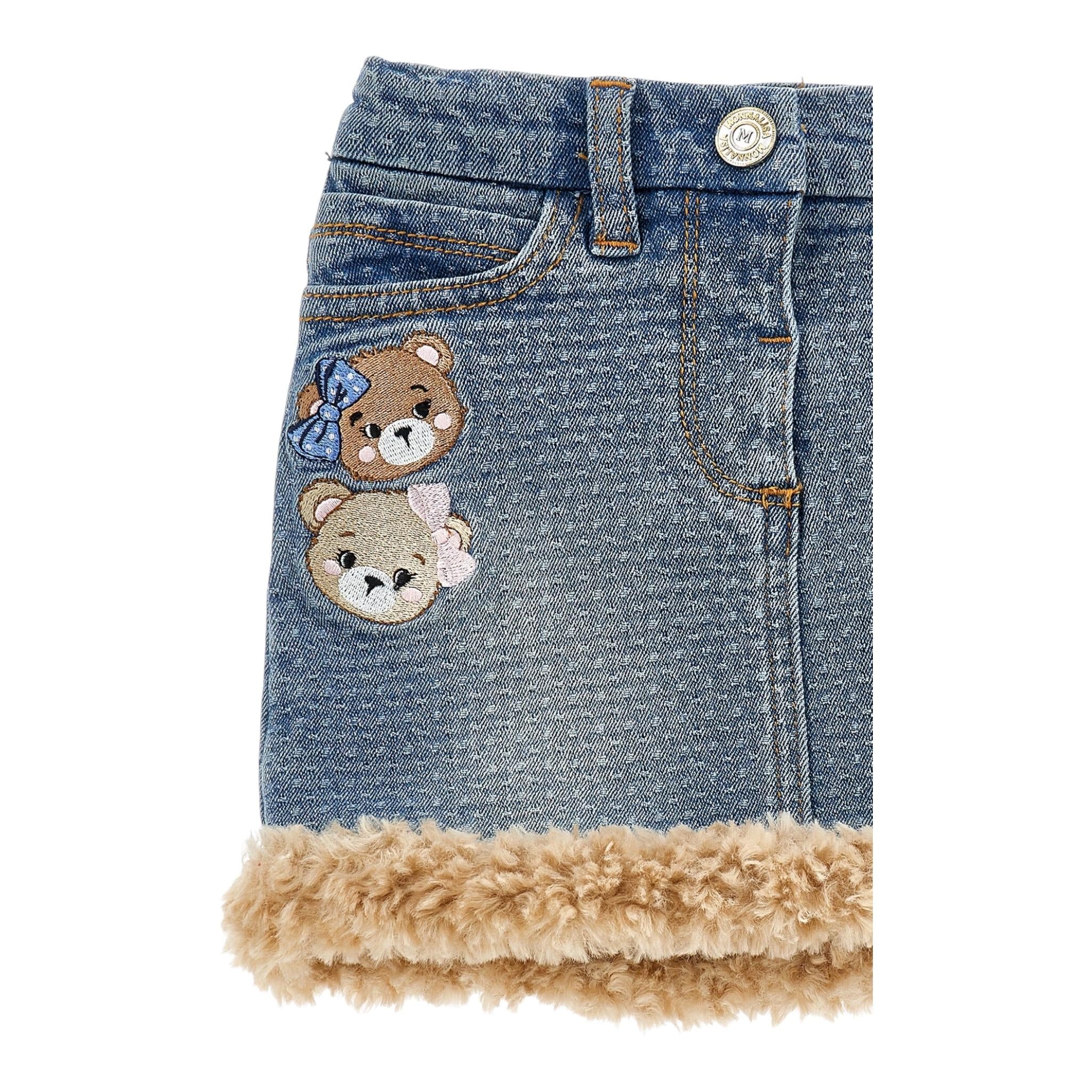 MONNALISA gonna in denim tinta unita con profili pelliccia Azzurro per Neonata 39D701N AZZURRO MONNALISA