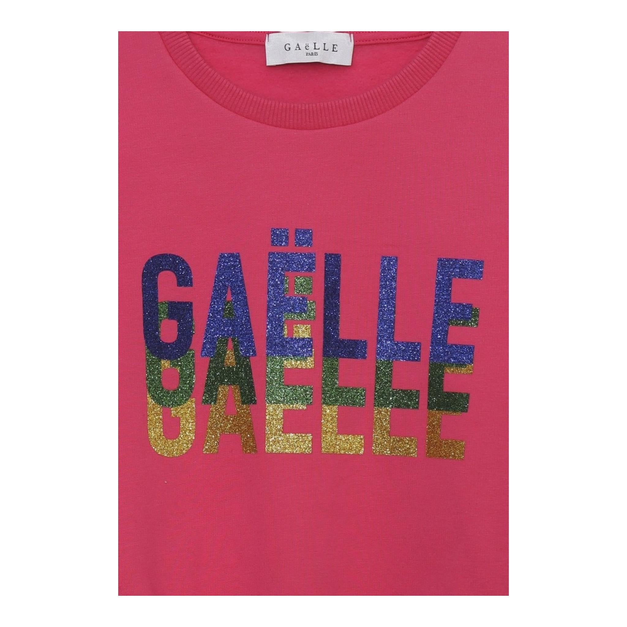 GAELLE felpa chiusa girocollo tinta unita con stampa glitterata Fuxia per Bambina 2741F00341XX FUXIA GAELLE