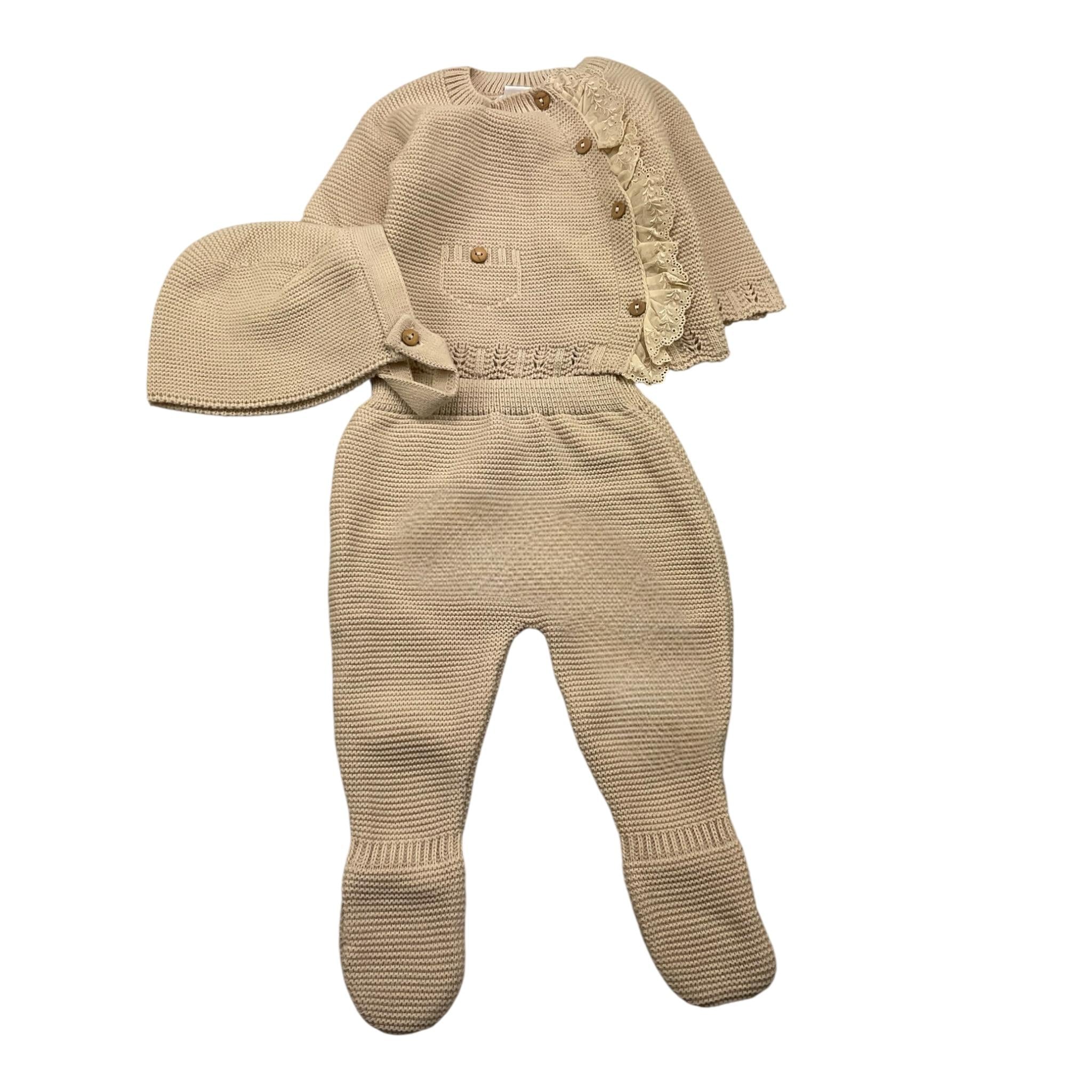 VALENTINA BEBES completo 3 pezzi maglia-ghettina-cappello Beige per Neonata HOW46 BEIGE VALENTINA BEBES