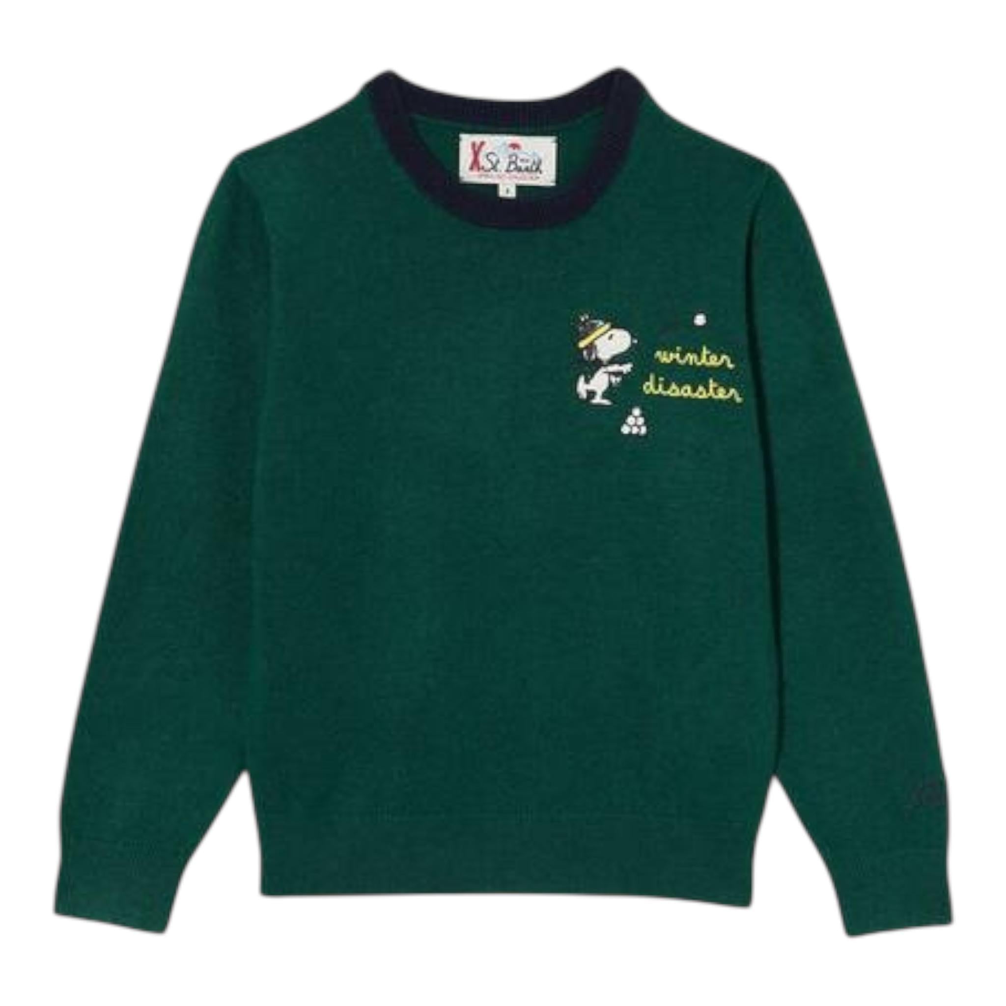 SAINT BARTH maglia girocollo tinta unita con stampa Verde per Neonato SNOPYYN VERDE SAINT BARTH
