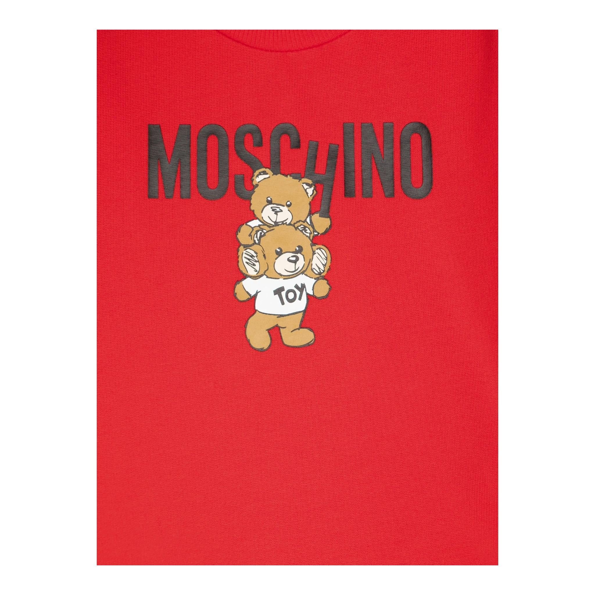MOSCHINO abito felpa girocollo tinta unita con stampa Rosso per Neonata MDV0BNXXX ROSSO MOSCHINO