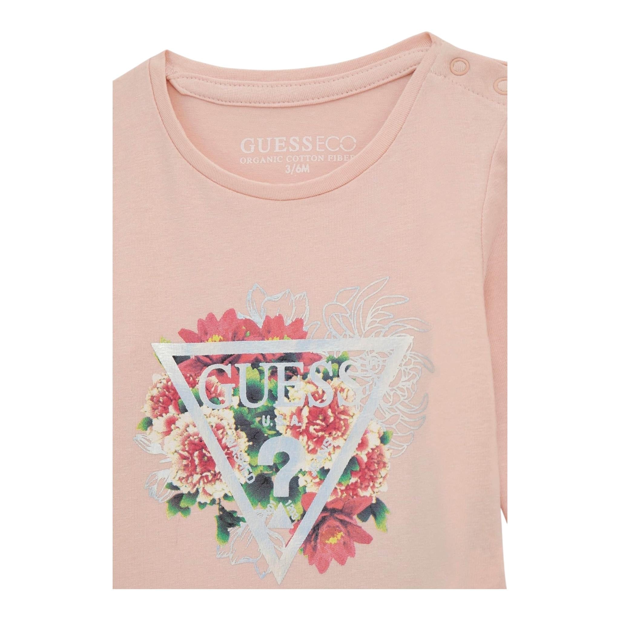 GUESS shirt girocollo tinta unita con stampa in contrasto Rosa per Bambina A4I05K6YW4J ROSA GUESS