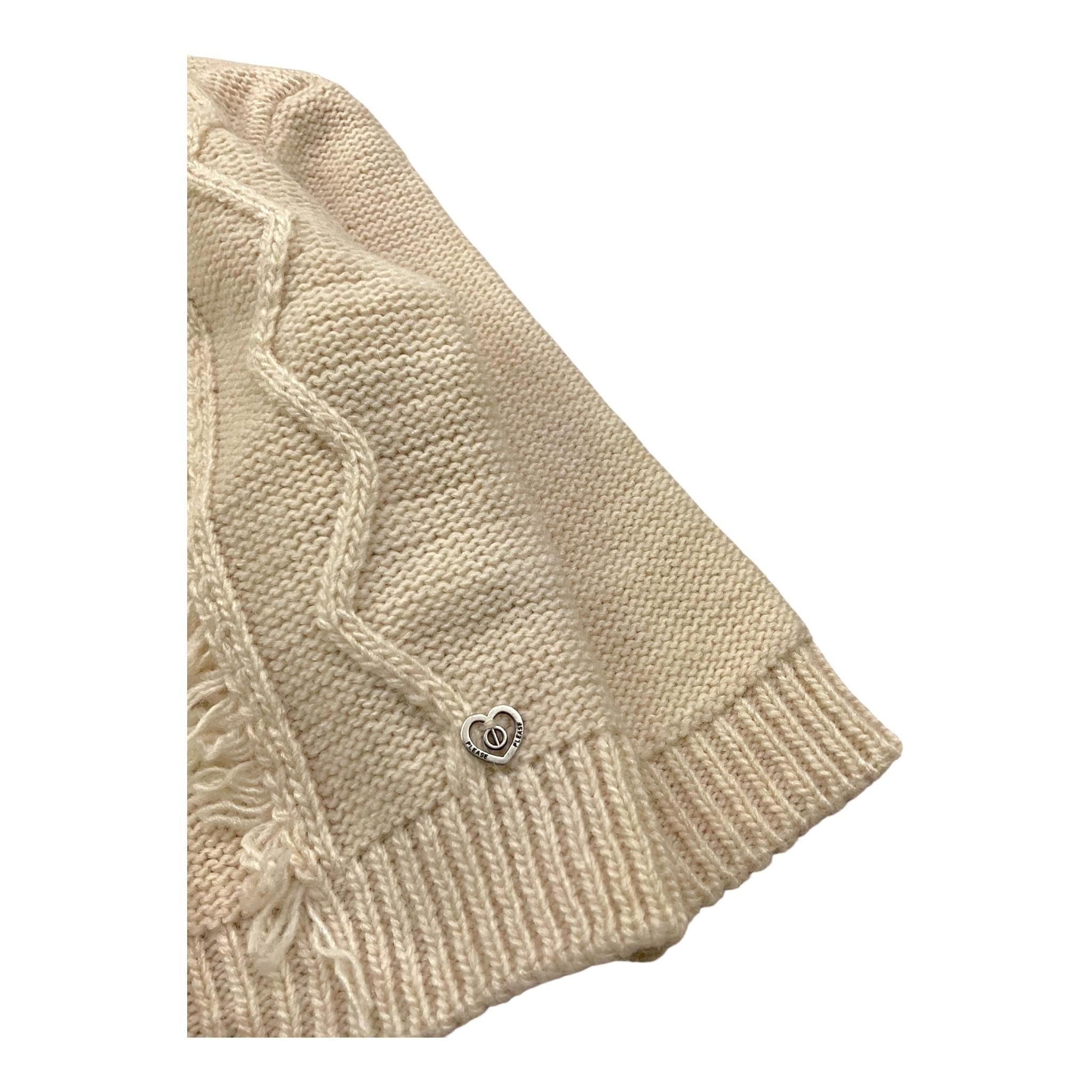 PLEASE maglia girocollo tinta unita con frange Beige per Neonata NB77230G65N BEIGE PLEASE
