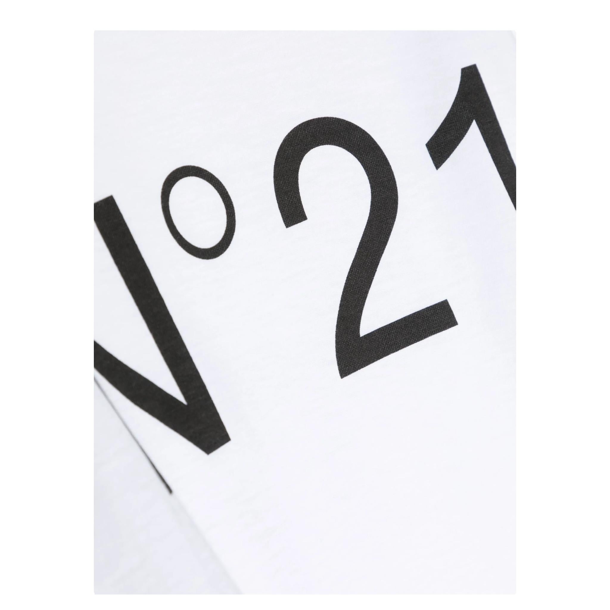 N°21 shirt girocollo tinta unita con logo Bianco per Bambino N21808 BIANCO N°21