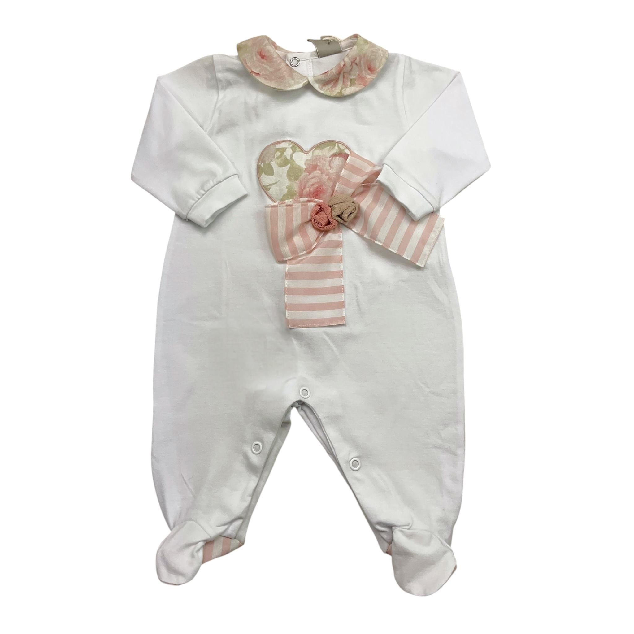 MARLU' tutina tinta unita con stampa e colletto Bianco per Neonata EP2914 BIANCO MARLU'