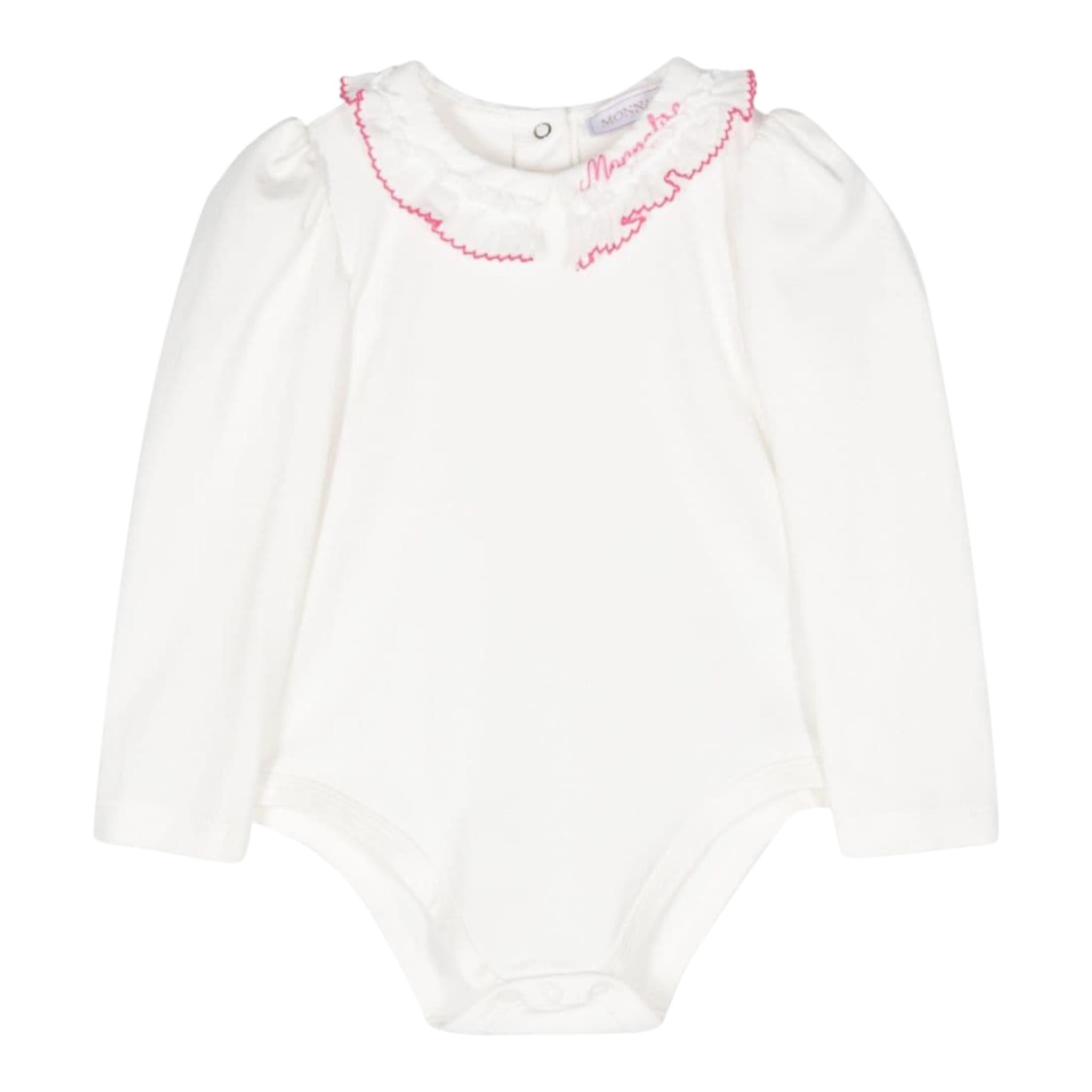 MONNALISA body tinta unita con ricami e colletto Bianco per Neonata 37D300 BIANCO MONNALISA