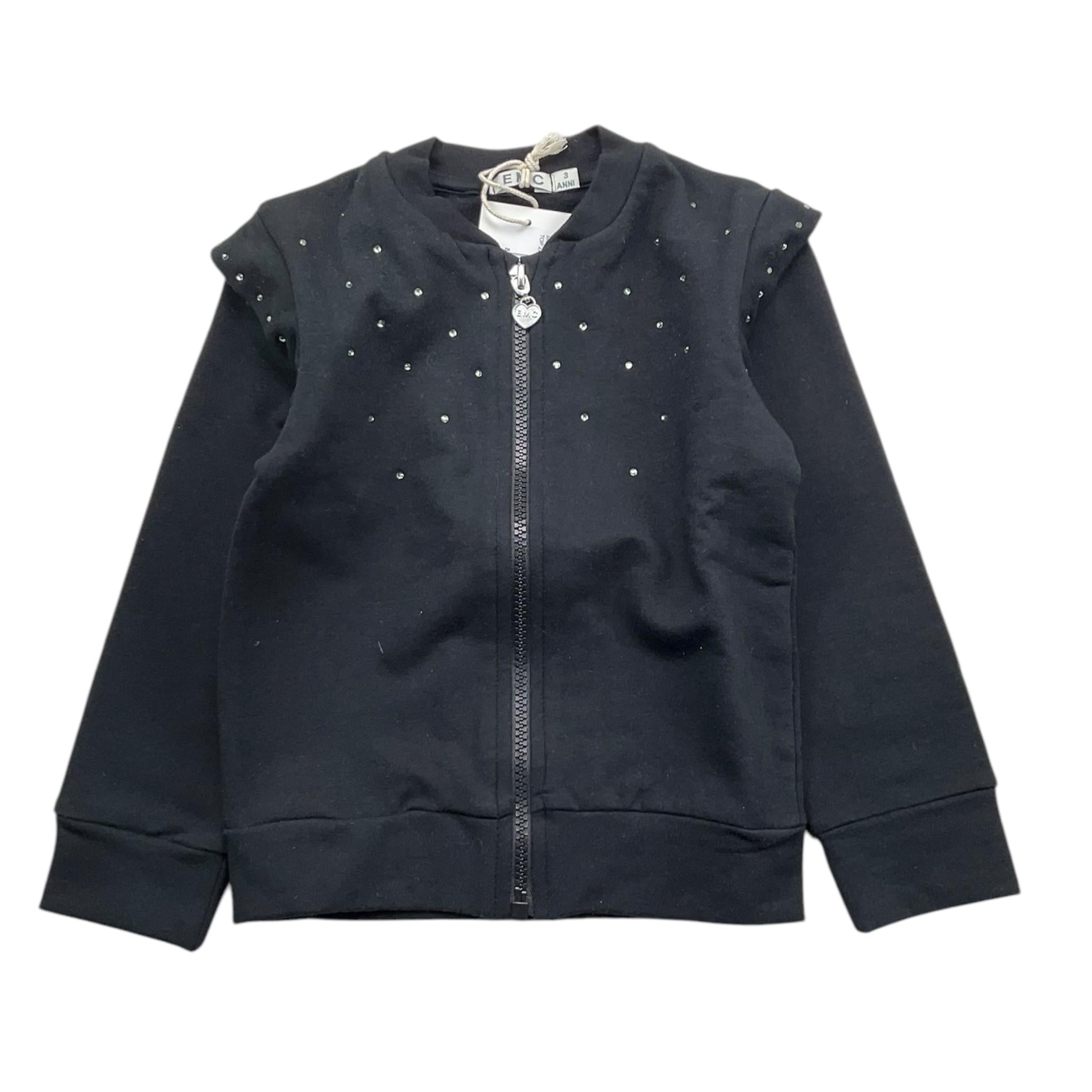 EMC felpa tinta unita con zip e brillantini Nero per Bambina CE2075 NERO EMC