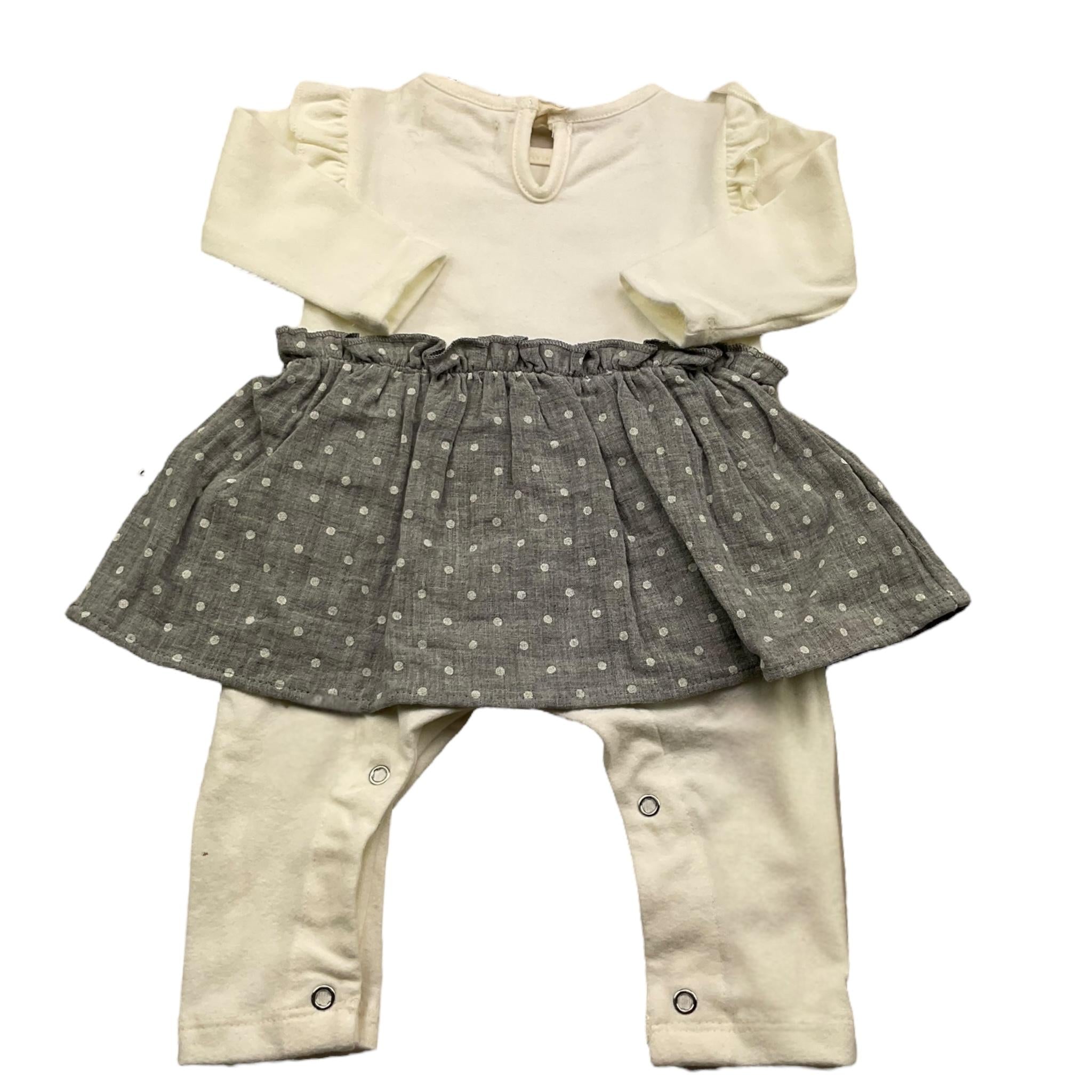 PETIT INDI tutina manica lunga tinta unita con gonna in contrasto Panna per Neonata AW24B0103 PANNA PETIT INDI