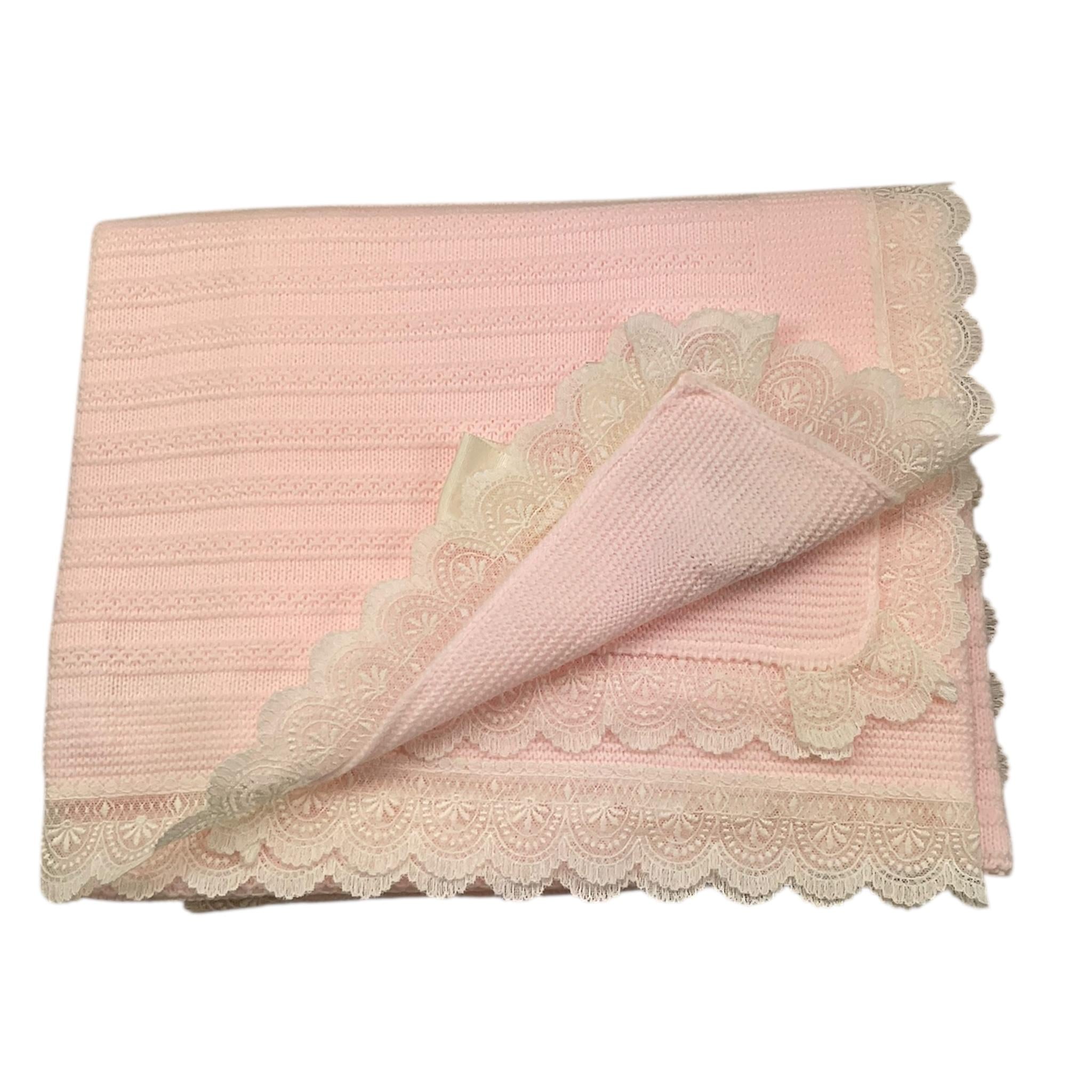 JULIANA coperta tinta unita con ricami Rosa per Neonata 24534 ROSA JULIANA