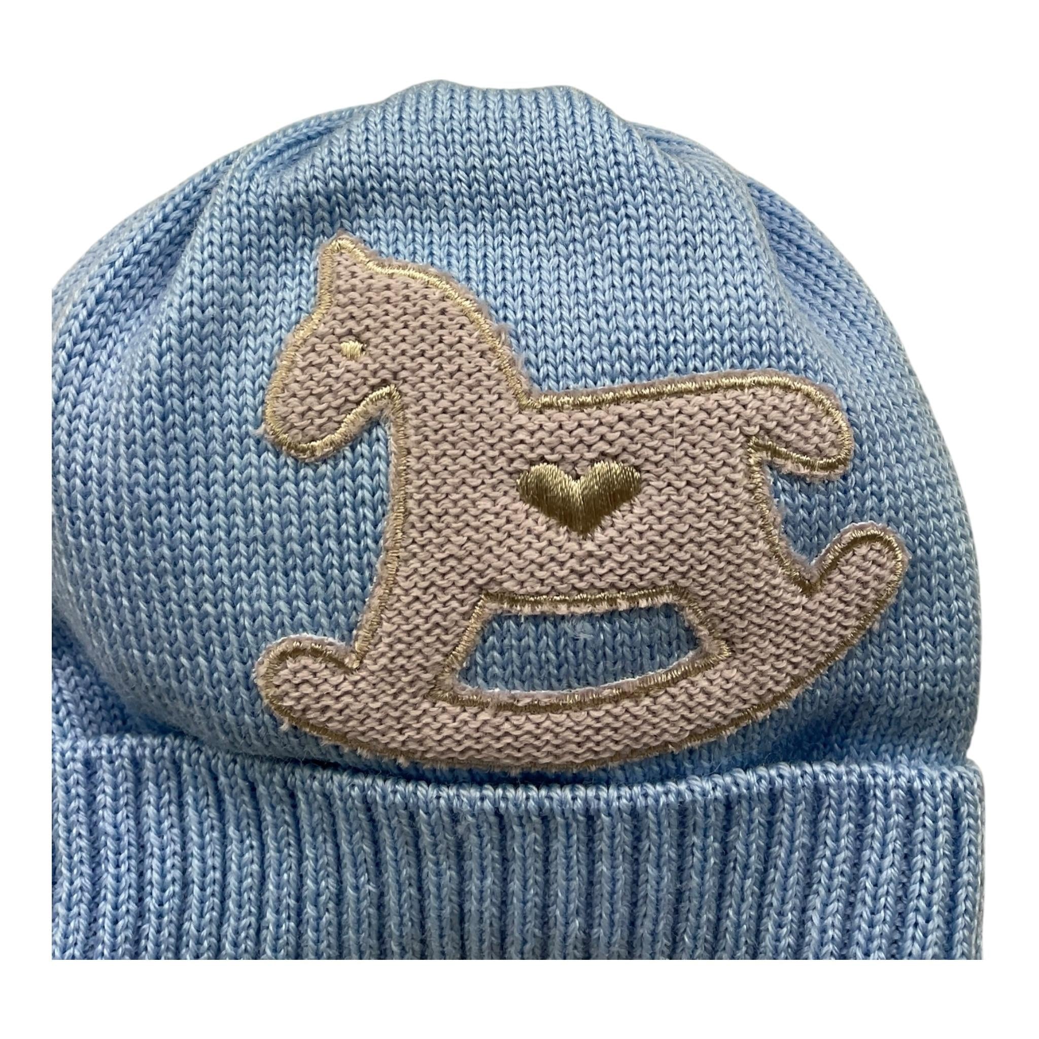 BABY LORD cappello tinta unita con ricami cavallo Azzurro per Neonato 602 AZZURRO BABY LORD