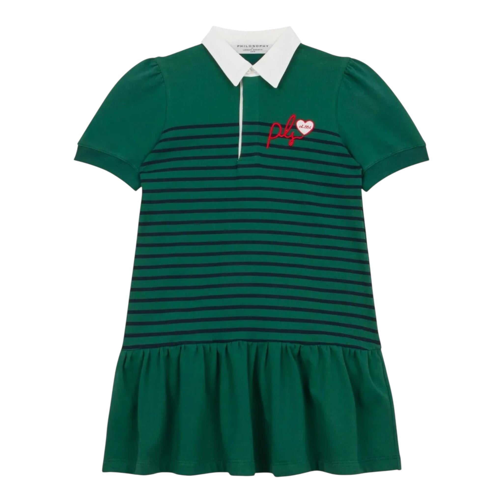 PHILOSOPHY abito mezza manica con fantasia a righe e colletto Verde per Bambina PFAB055 VERDE PHILOSOPHY