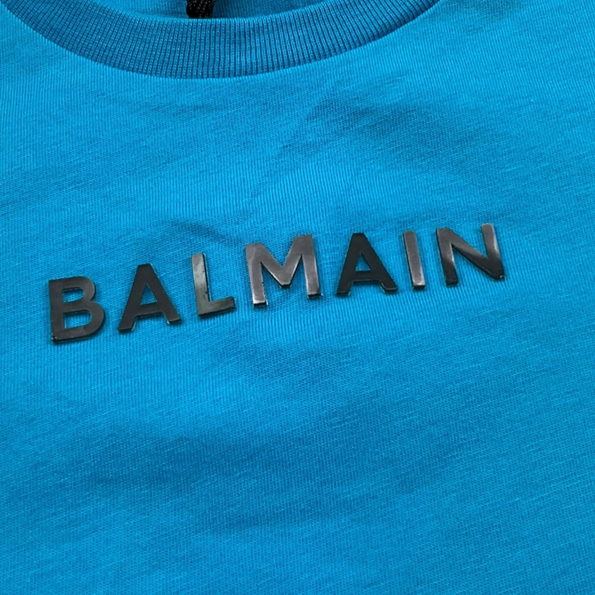 BALMAIN t-shirt girocollo tinta unita con stampa Azzurro per Neonato BS8571 AZZURRO BALMAIN