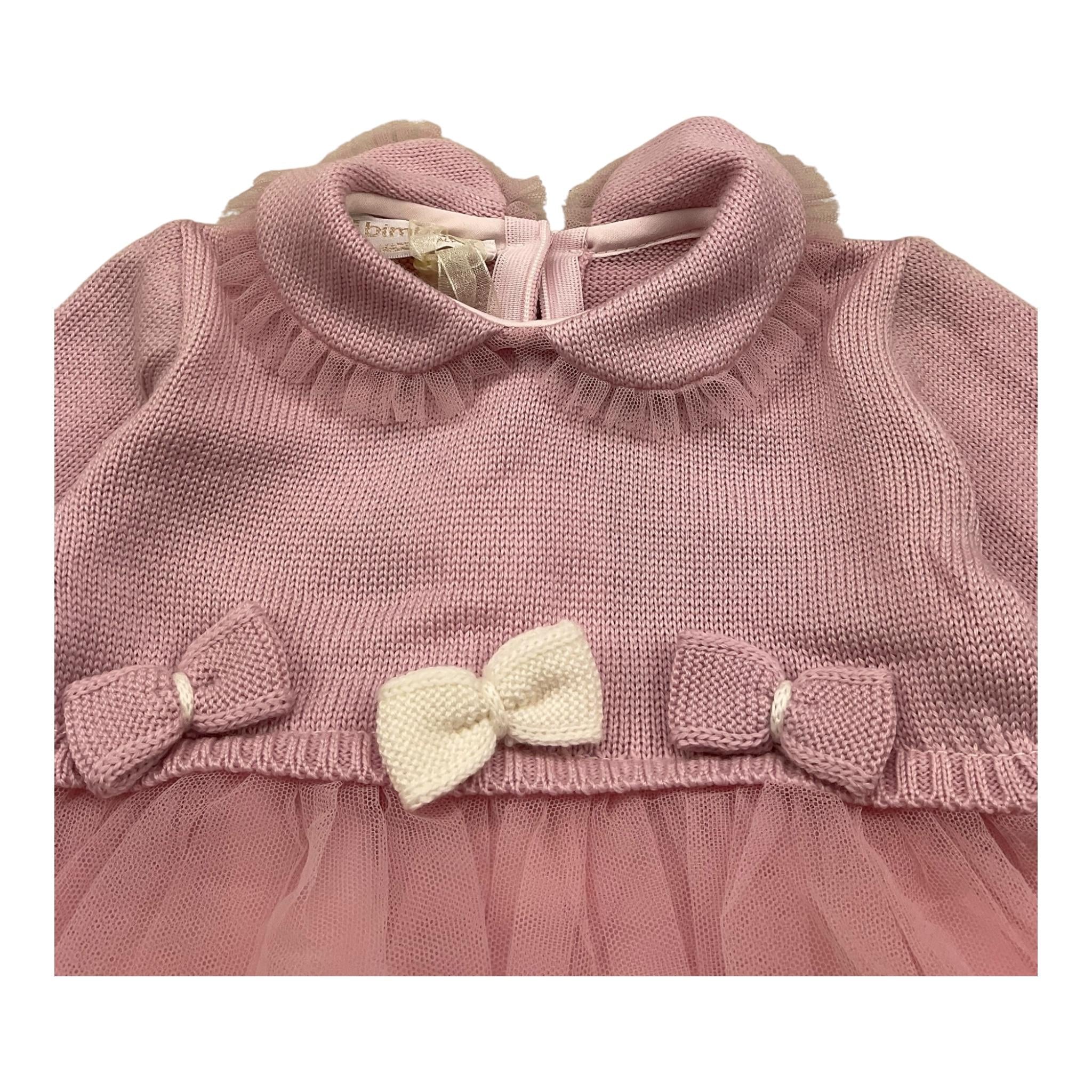 BIMBALO' abito manica lunga tinta unita con tulle Rosa per Neonata 7363 ROSA BIMBALO'