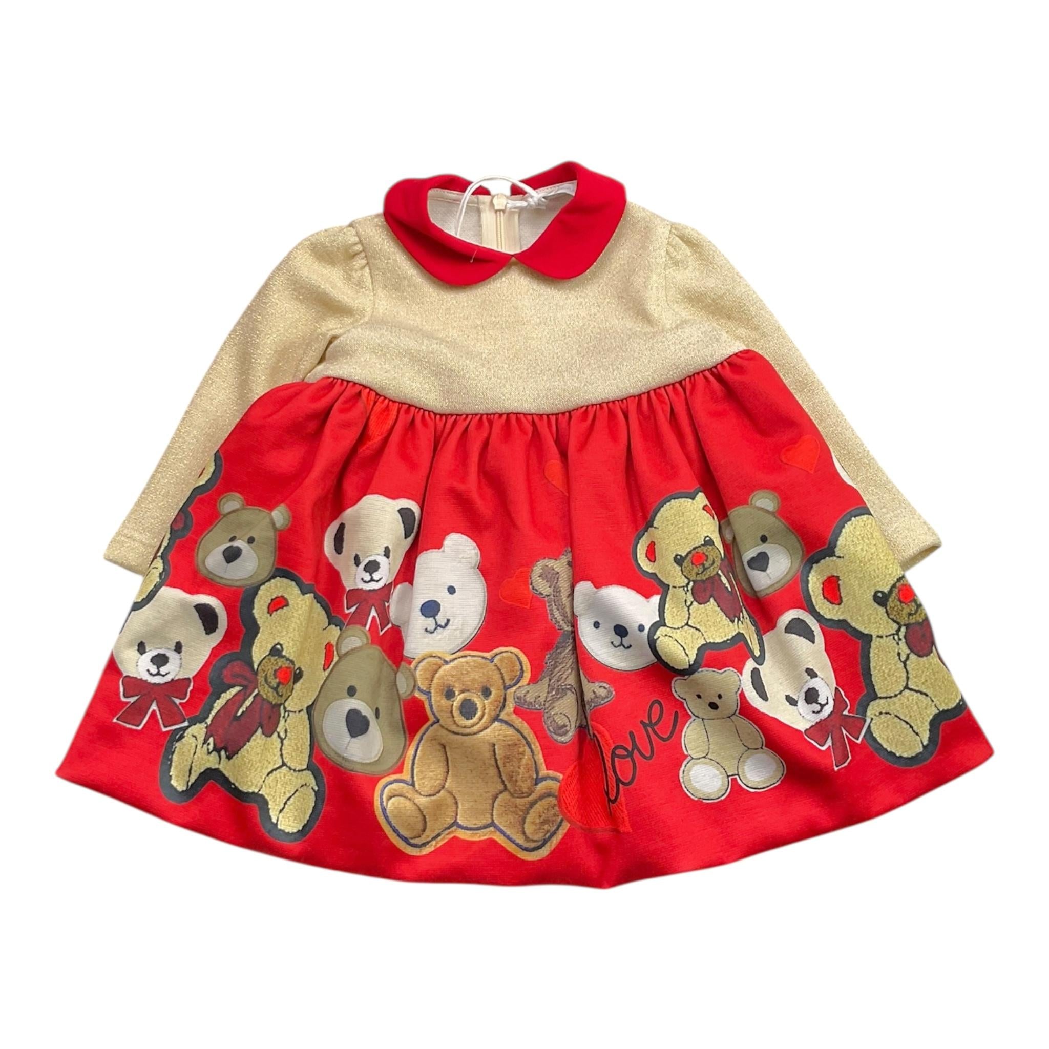 ILLIANA abito bicolore con stampa e colletto Rosso/beige per Neonata 200F ROSSO/BEIGE ILLIANA
